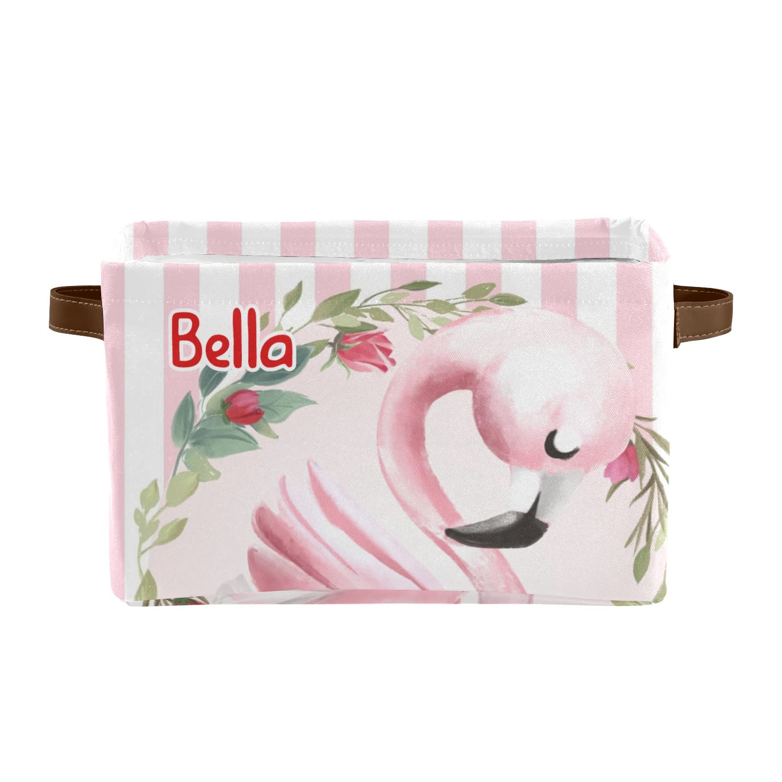 Personalized Watercolor Pink Swan Canvas Storage Bins with Name Text & Leather Handles - 2 Pack for Office, Bathroom, Nursery, Closet & Shelf Organization | Perfect Gift for Home Decor & Baby Shower