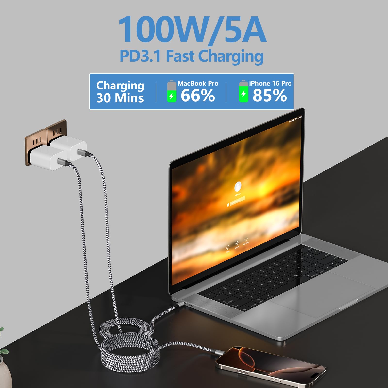 BARMASO 5-Pack 100W USB-C to USB-C Fast Charging Cable | Apple MFi Certified | Braided Nylon | Compatible with iPhone 16/16 Pro/16 Plus/16 Pro Max/15/15 Pro/iPad Pro | Perfect for Home, Office & Travel Charging
