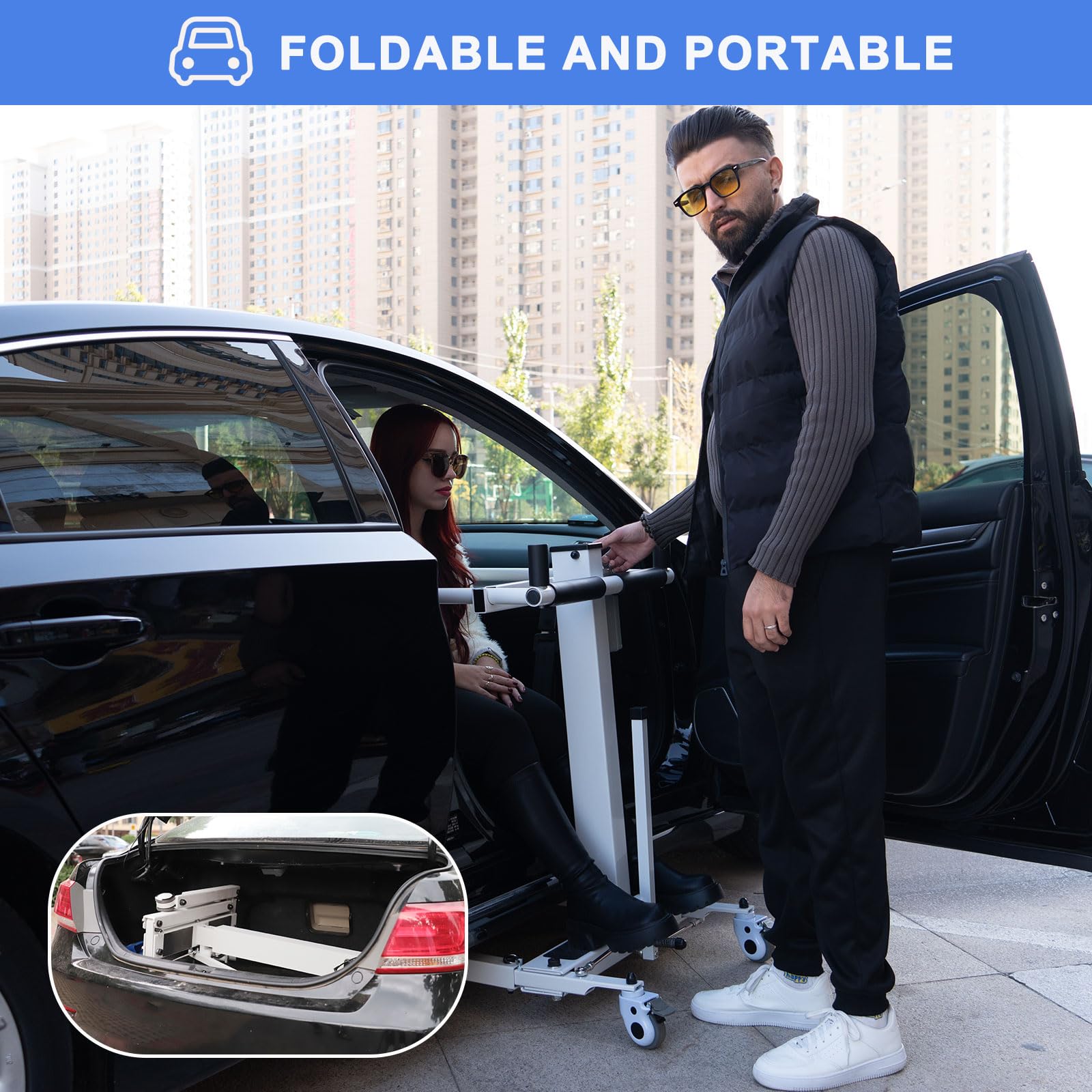 Electric Foldable Wheelchair Patient Lift Transfer Chair with Upgrade Cushion - Portable Lift Aid Transport Chair for Seniors & Home Care - Ideal for Elderly Mobility Assistance & Safe Patient Transfers