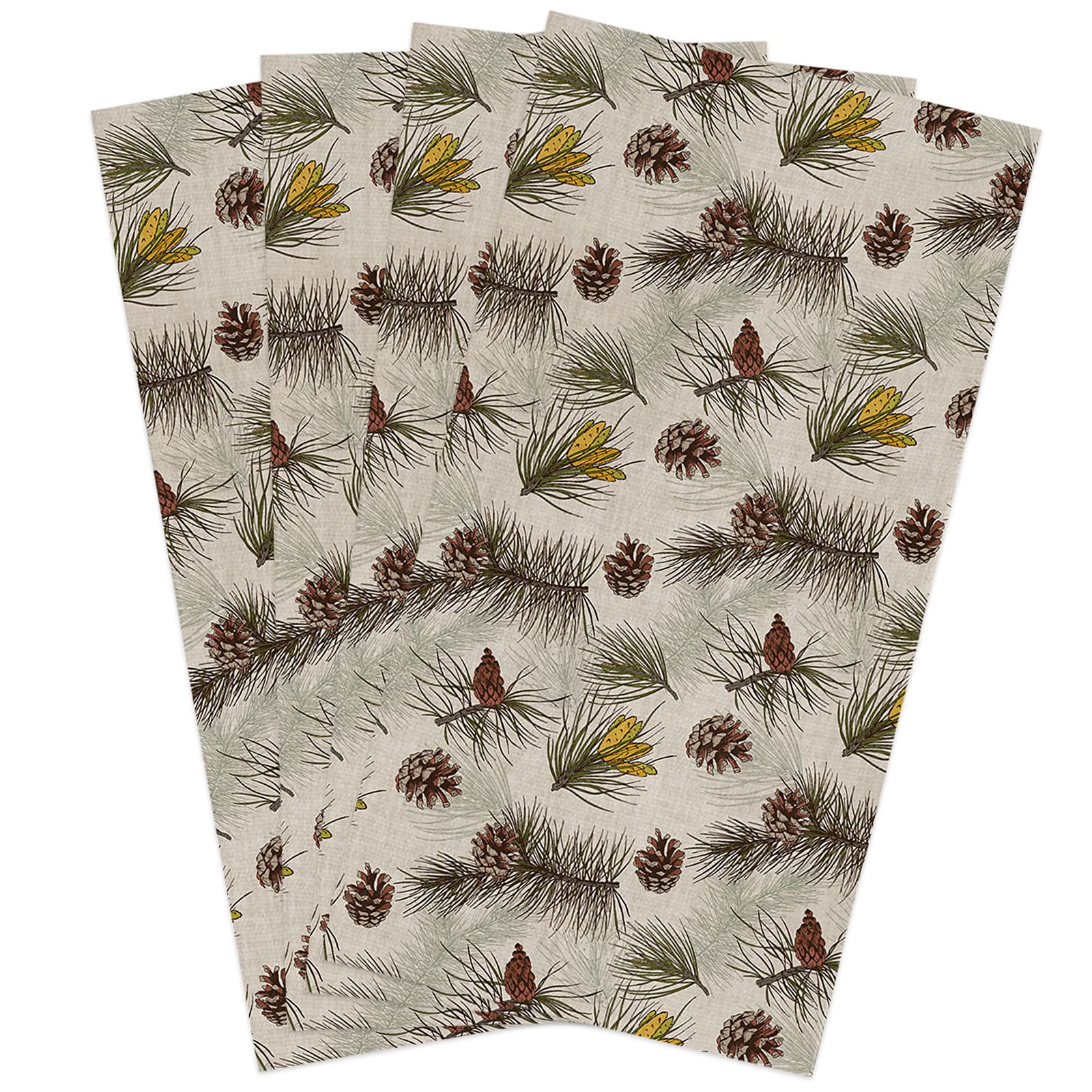 Christmas Pine Cone & Tree Branch Cotton Dish Towels Set - 18x28 Inch Soft Absorbent Kitchen Tea Towels (4-Pack) - Perfect for Holiday Decor, Hand Drying & Festive Backdrop