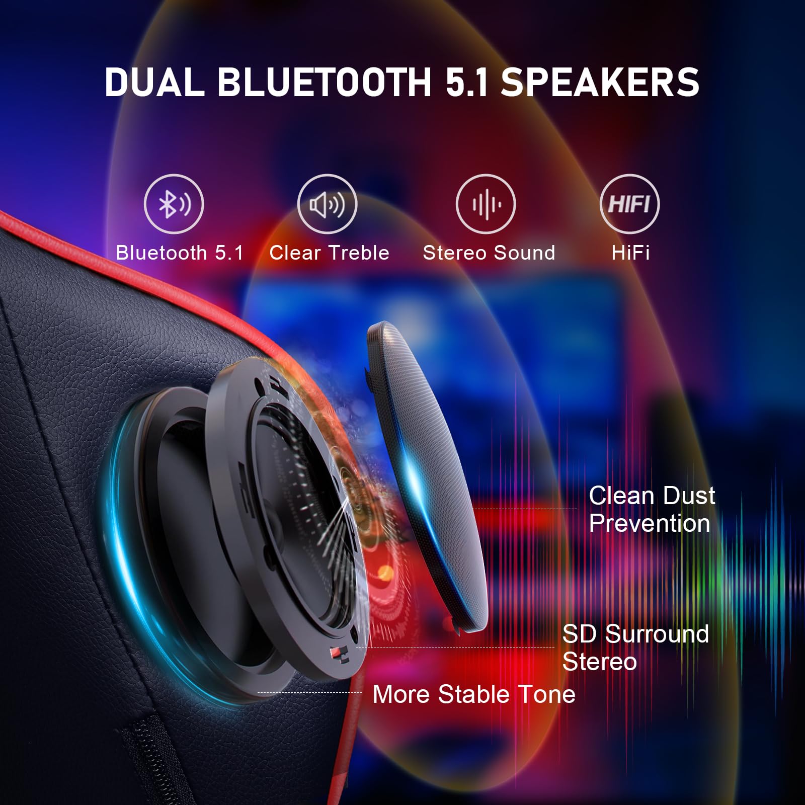 GTRACING Ergonomic Gaming Chair with Bluetooth Speakers, Footrest & Lumbar Support - Heavy Duty Video Game & Office Desk Chair for PC, Console & Streaming Setup