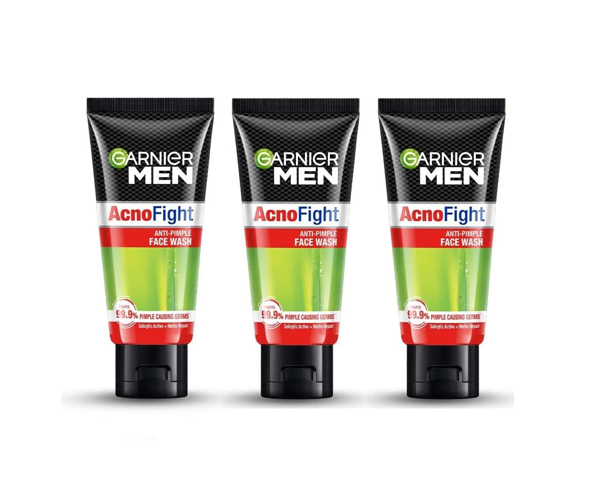 Garnier Men Acno Fight Anti-Pimple Face Wash 50g (Pack of 3, 150g Total) - Deep Cleansing for Oily & Acne-Prone Skin - Daily Skincare Routine for Men