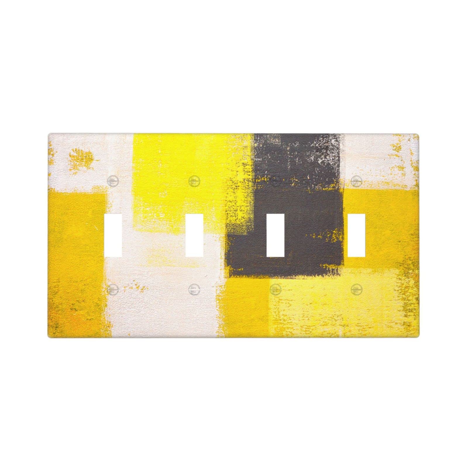 Abstract Beige Yellow Grey 4-Gang Toggle Light Switch Cover - Decorative Wall Plate for Home & Office - Funny Light Switch Faceplate 4.5 x 8.0 Inch - Perfect for Living Room, Bedroom, Kitchen & Office Decor
