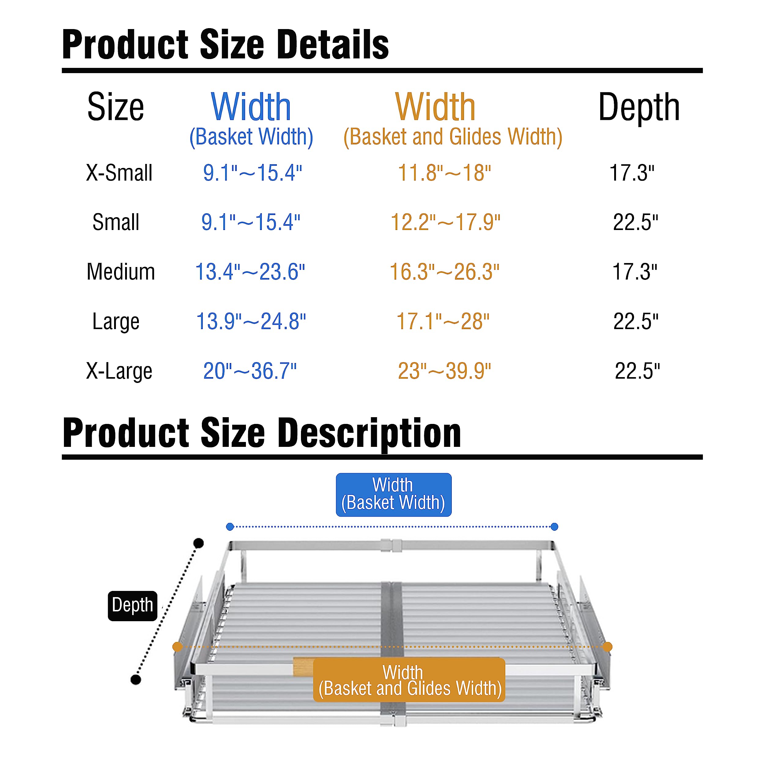 Expandable Pull Out Cabinet Organizer - Heavy Duty Slide Out Shelves (12.2~17.9