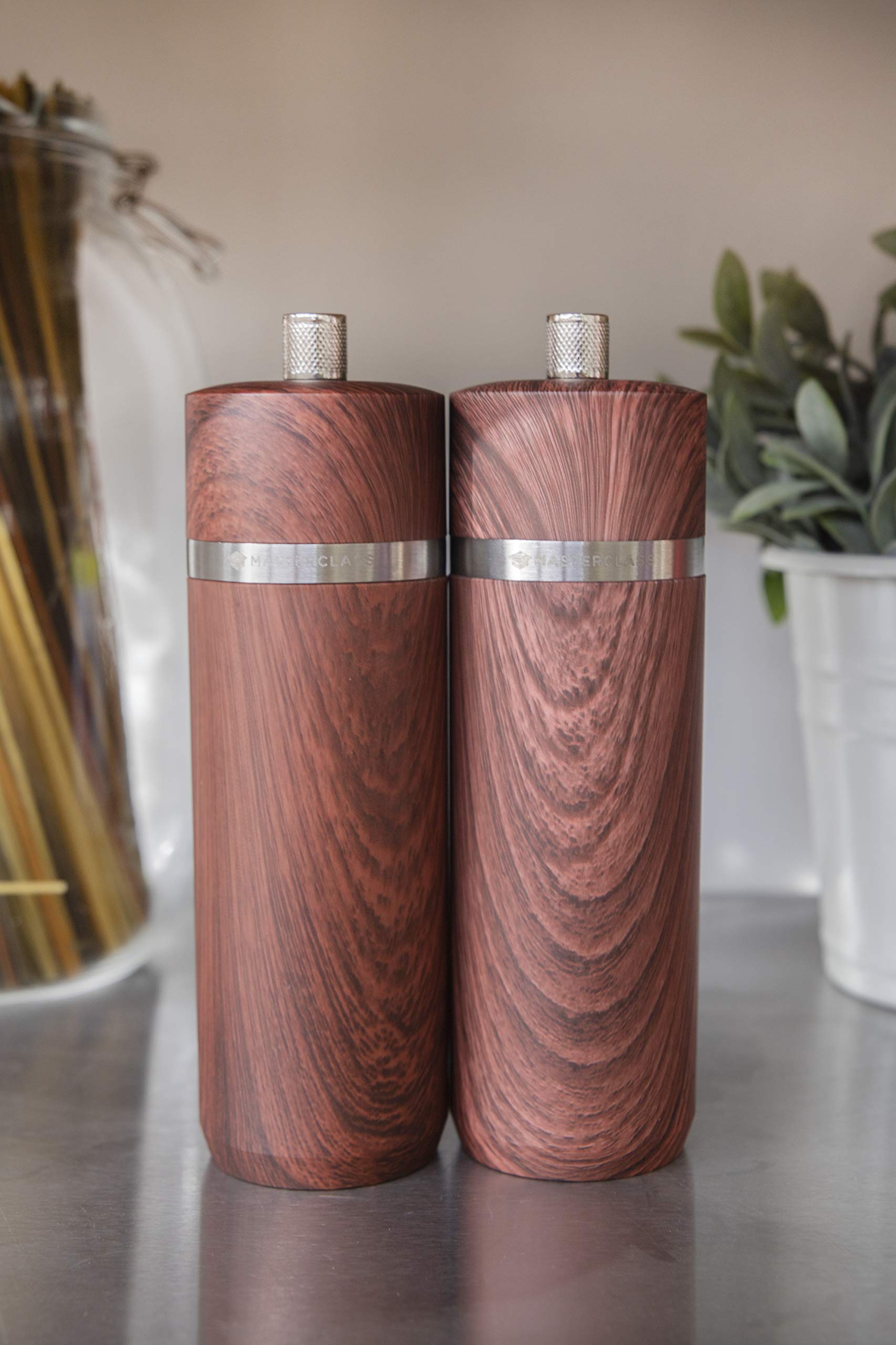 Premium MasterClass Salt and Pepper Grinder Set - 17cm Adjustable Ceramic Grinder with Walnut Wood Finish - Perfect for Kitchen, Dining Table & Gourmet Cooking
