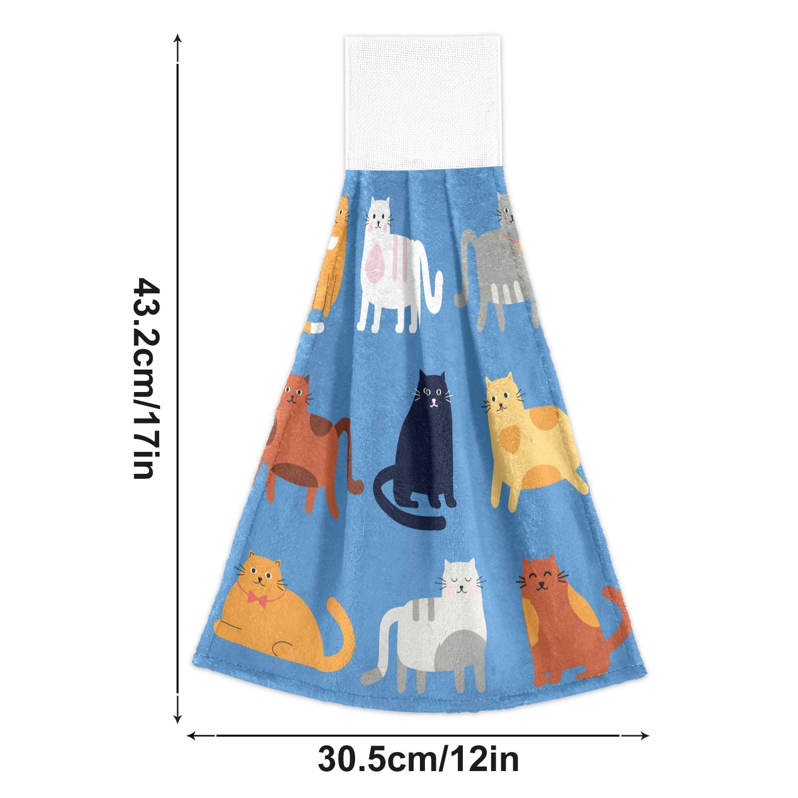 Soft & Absorbent Cat-Themed Hook & Loop Hand Towels - Set of 2 (12x17 Inch) for Kitchen & Bathroom | Super Absorbent, Durable & Convenient Hanging Design - Perfect for Cooking, Cleaning & Home Decor