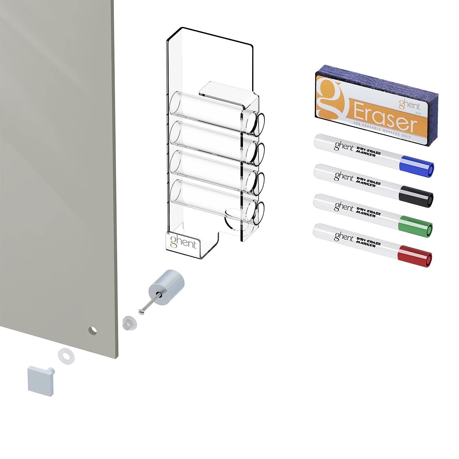 4'x8' Harmony Glass Whiteboard with Square Corners - Gray Dry Erase Board for Office & Home, Includes 4 Markers & Eraser - Perfect for Presentations, Meetings & Classroom Use