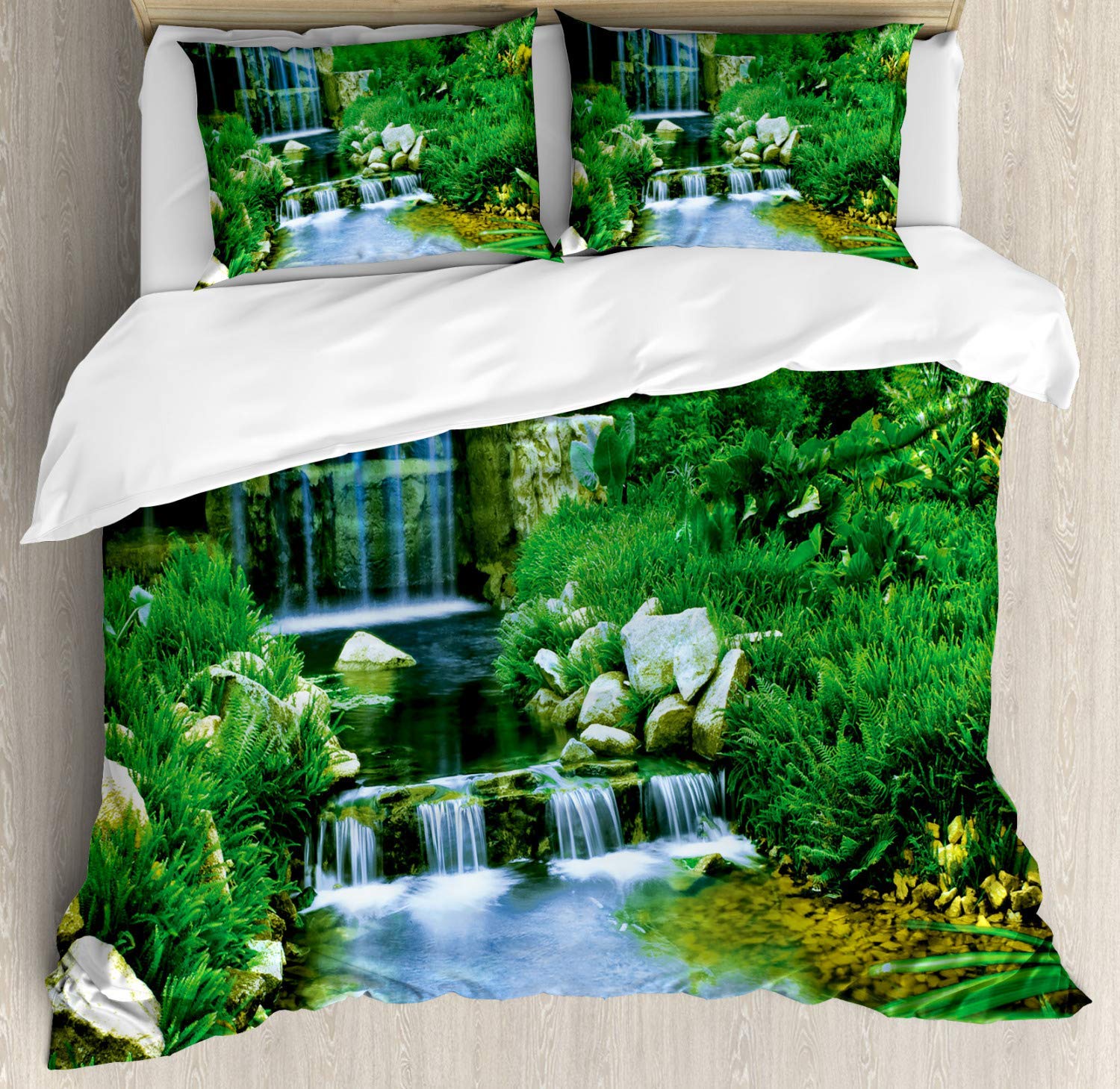 Nature 4-Piece Bedding Set with Waterfall Forest Valley Design - Queen Size Duvet Cover, Sheets & Pillowcases for Kids, Teens & Adults | Perfect for Cozy Bedrooms, Guest Rooms & Vacation Homes