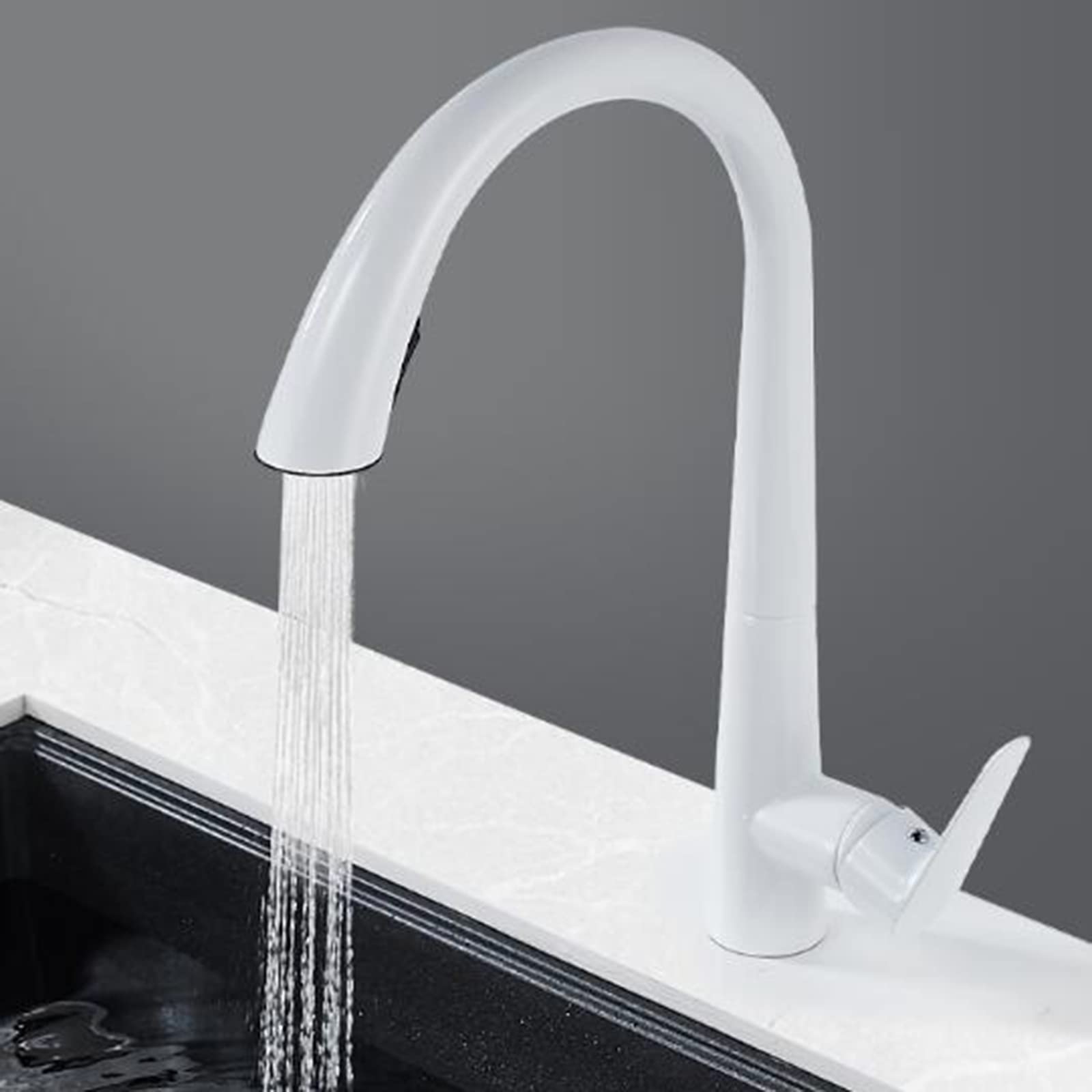 High-Quality White Kitchen Faucet with Pull-Out Spray - Brass Swivel Telescoping Kitchen Mixer Tap for Modern Home & Restaurant Use