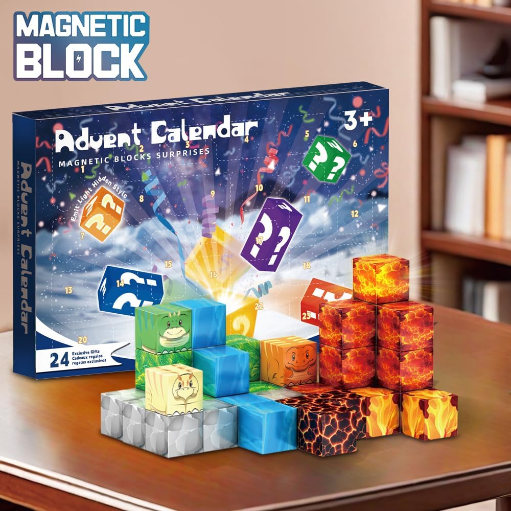 Magnetic Building Blocks Dinosaur Toys for Kids Ages 4-8 - Montessori Educational STEM Construction Set with 24 Days Christmas Countdown Calendar, Perfect Holiday Stocking Stuffers & Birthday Gifts for Boys and Girls | Creative Play, Classroom Learning, Party Favors