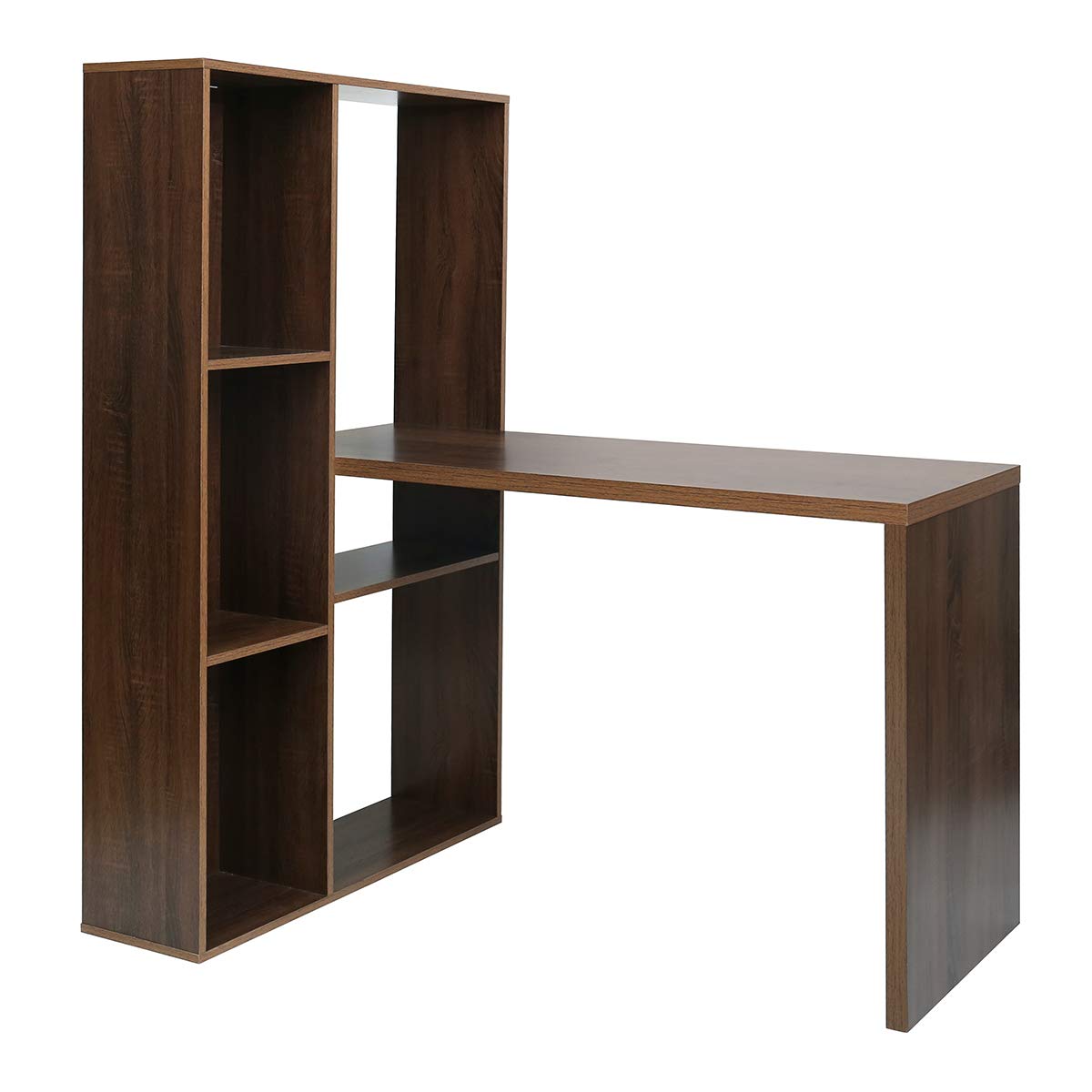 L-Shaped Computer Desk with 6-Tier Storage Shelves - Multifunctional Wooden Writing Table for Home Office, Study & Gaming - Walnut Finish Workspace Solution for Small Spaces & Remote Work