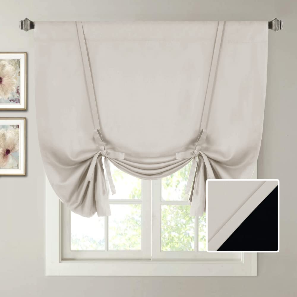 H.VERSAILTEX 100% Blackout Thermal Insulated Tie-Up Curtains - Black Lined Balloon Roman Shade with Rod Pocket for Small Windows (63 Inches Long) - Perfect for Bedroom, Bathroom & Home Decor - Blocks Light & Provides Privacy