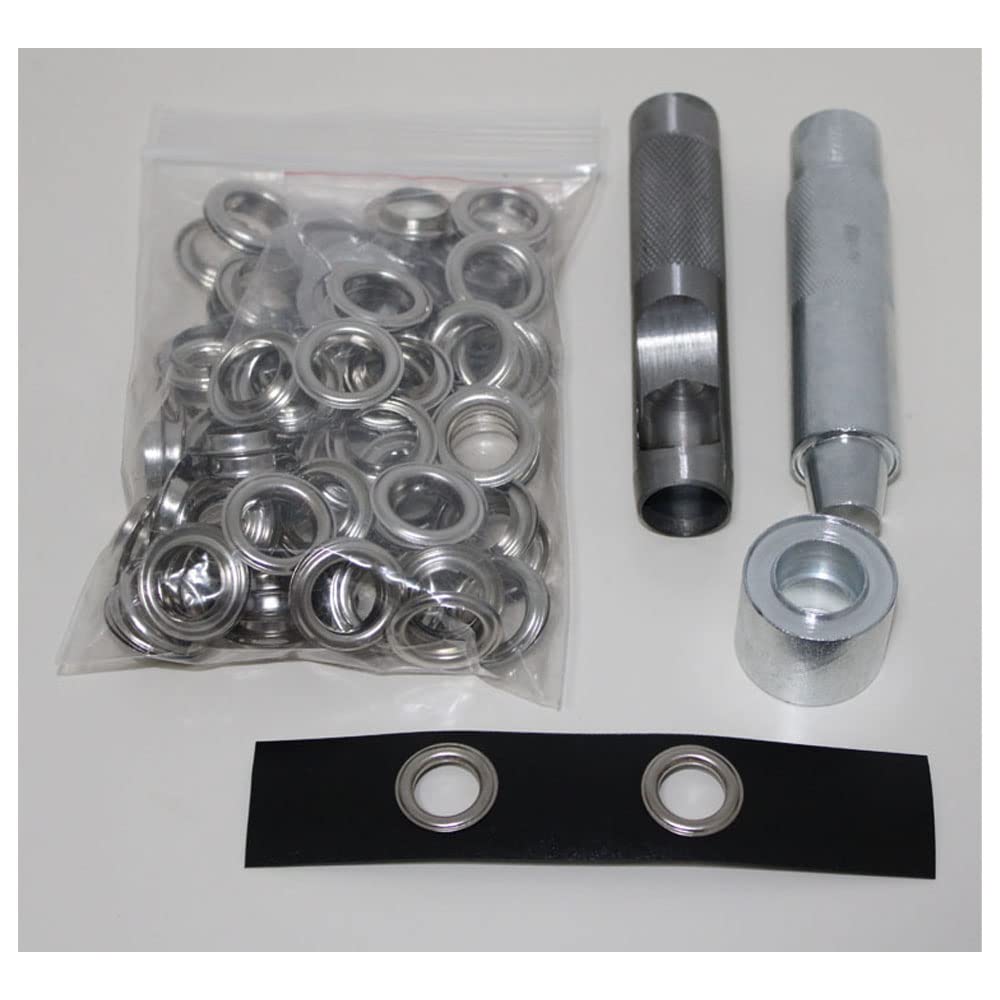 100-Piece Silver Eyelet and Grommet Kit (4mm-20mm) with Punch Die Tool Set - Metal Buttons for DIY Leather Craft, Clothing, Shoes, Belts & Bags - Perfect for Leatherworking, Costume Design & Home Repair Projects