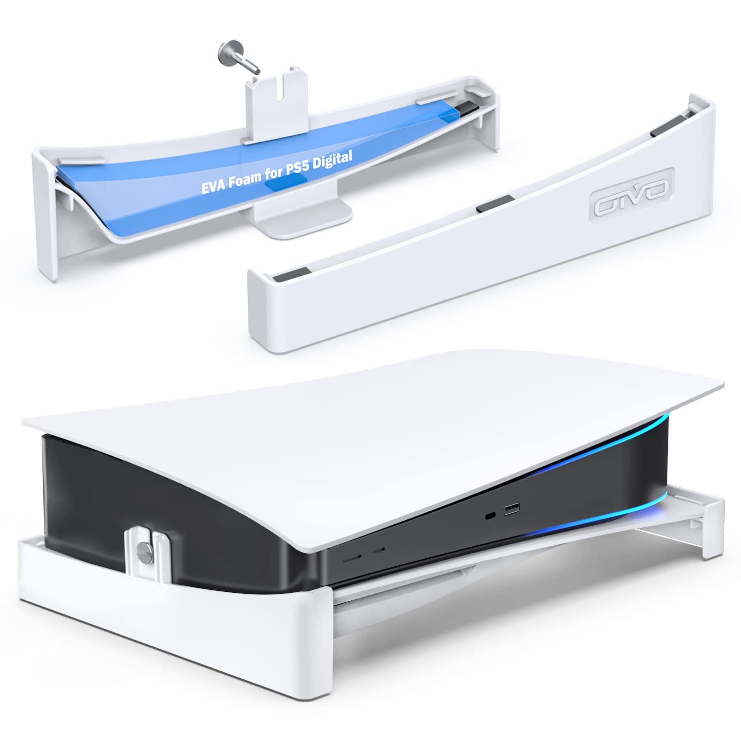 OIVO PS5 Horizontal Stand - Upgraded Base Stand with Screw Fixing for Playstation 5 Console (Disc & Digital Editions) | Secure Gaming Setup for Living Room & Bedroom | White PS5 Accessories Desk Stand