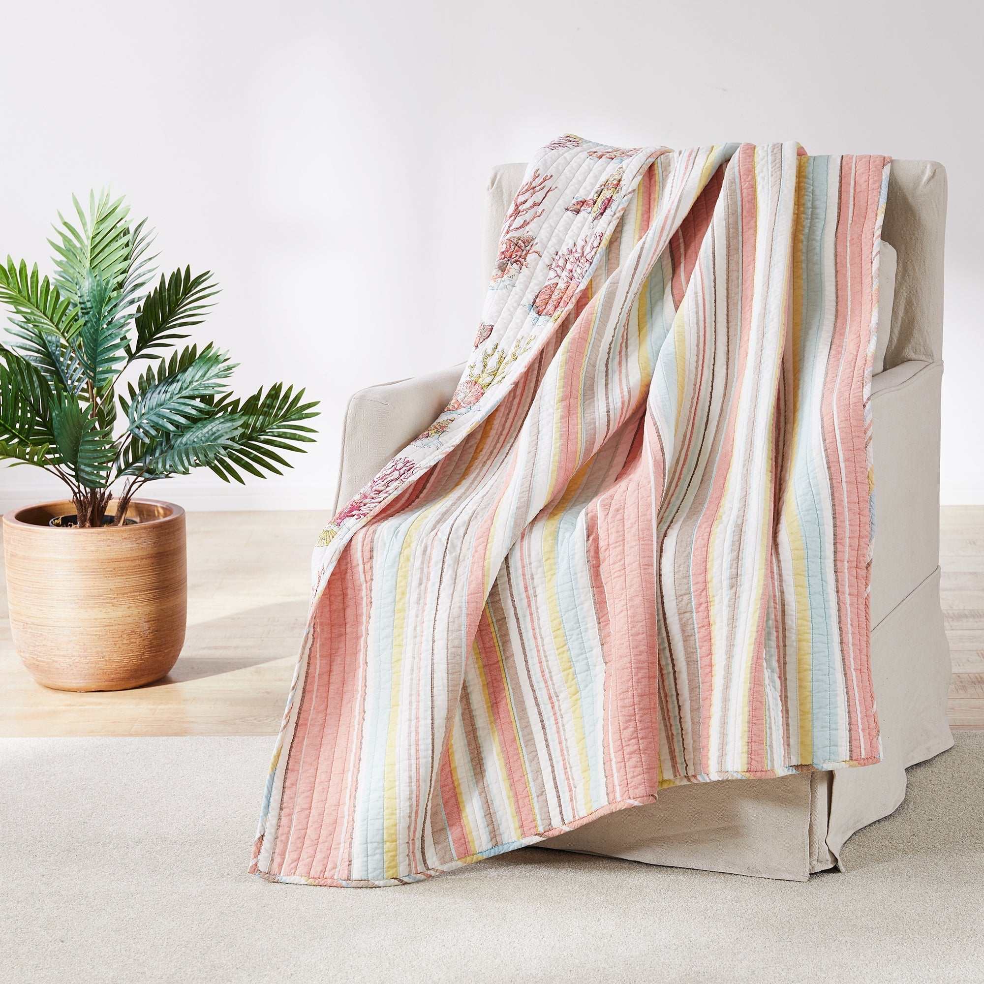 Brighton Coral Quilted Throw Blanket - Soft & Cozy Coral Color Bedspread for Couch, Bed, Sofa - Perfect for Living Room, Bedroom & Home Decor