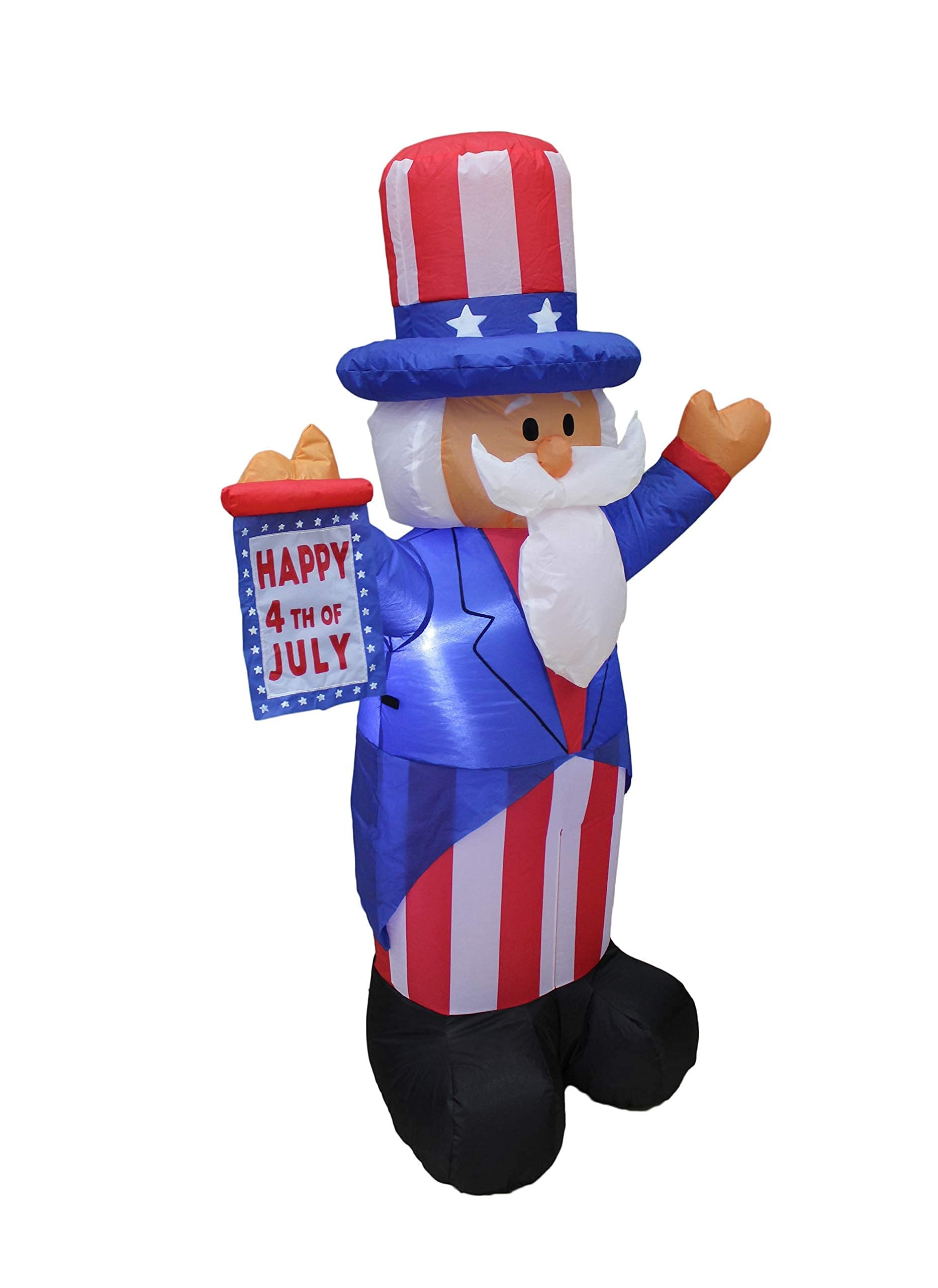 Patriotic Independence Day & Birthday Party Decorations Bundle - 4ft Inflatable Uncle Sam, 4ft American Flag Top Hat, 6ft Birthday Cake with Candle - Perfect for 4th of July Celebrations, National Holidays & Birthday Parties