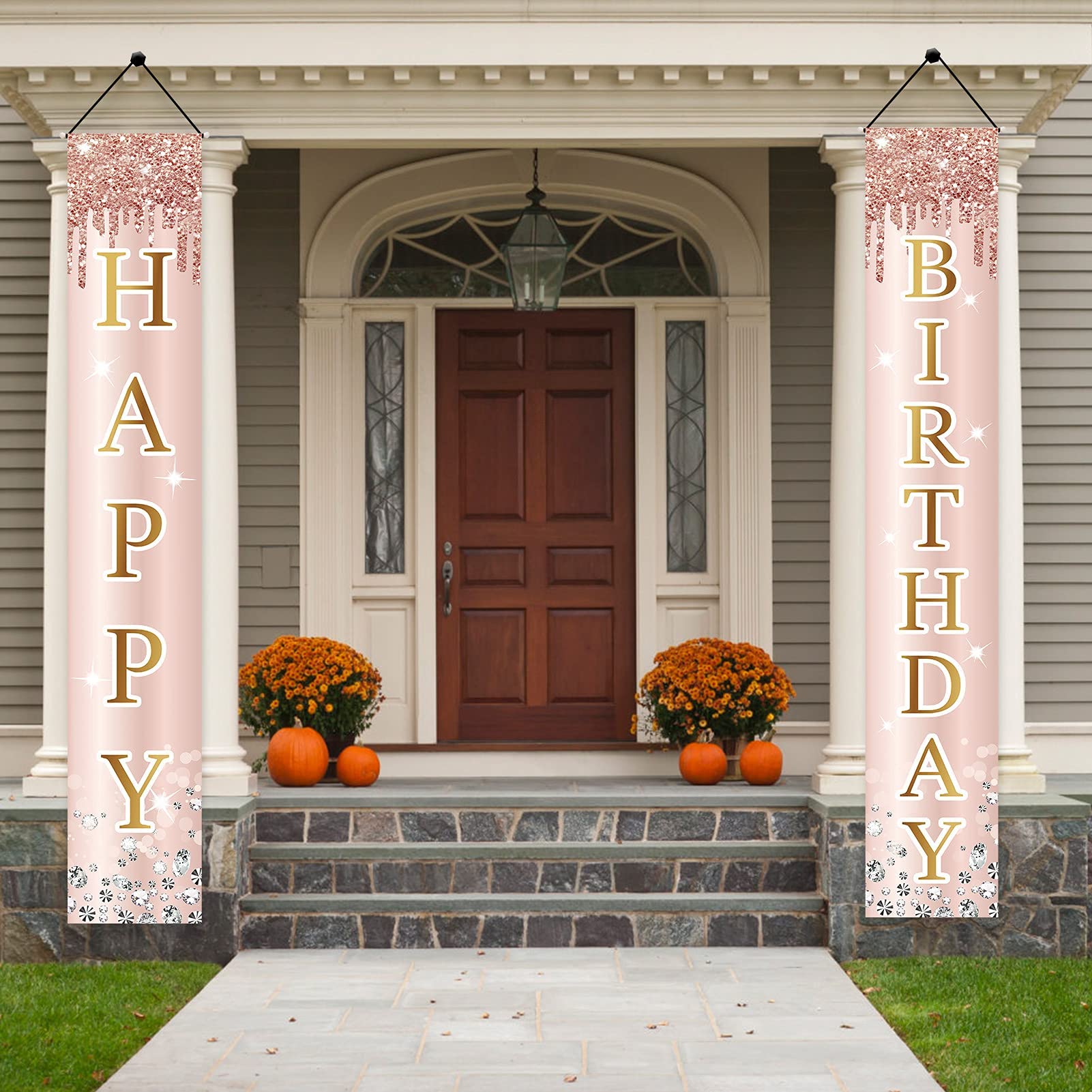 75th Birthday Decorations for Women - Pink Rose Gold Happy Birthday Banner, Backdrop Sign & Porch Party Supplies | Large 75 Year Old Celebration Decor for Milestone Birthday Parties, Anniversaries & Special Events