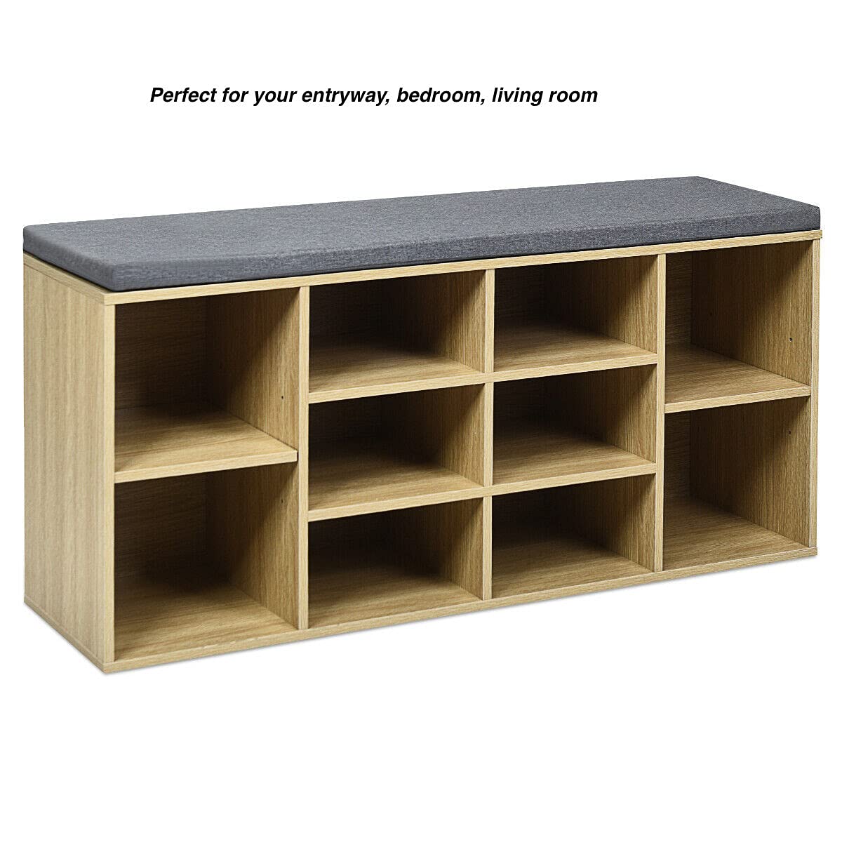 10-Cube Shoe Storage Bench with Soft Padded Seat - Multipurpose Entryway Organizer for Shoes, Heels, Boots & Sandals | Perfect for Hallway, Closet & Bedroom Storage