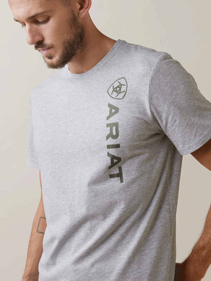 Ariat Men's Vertical Logo T-Shirt - Heather Grey - Comfortable Cotton Tee for Casual Wear & Outdoor Activities