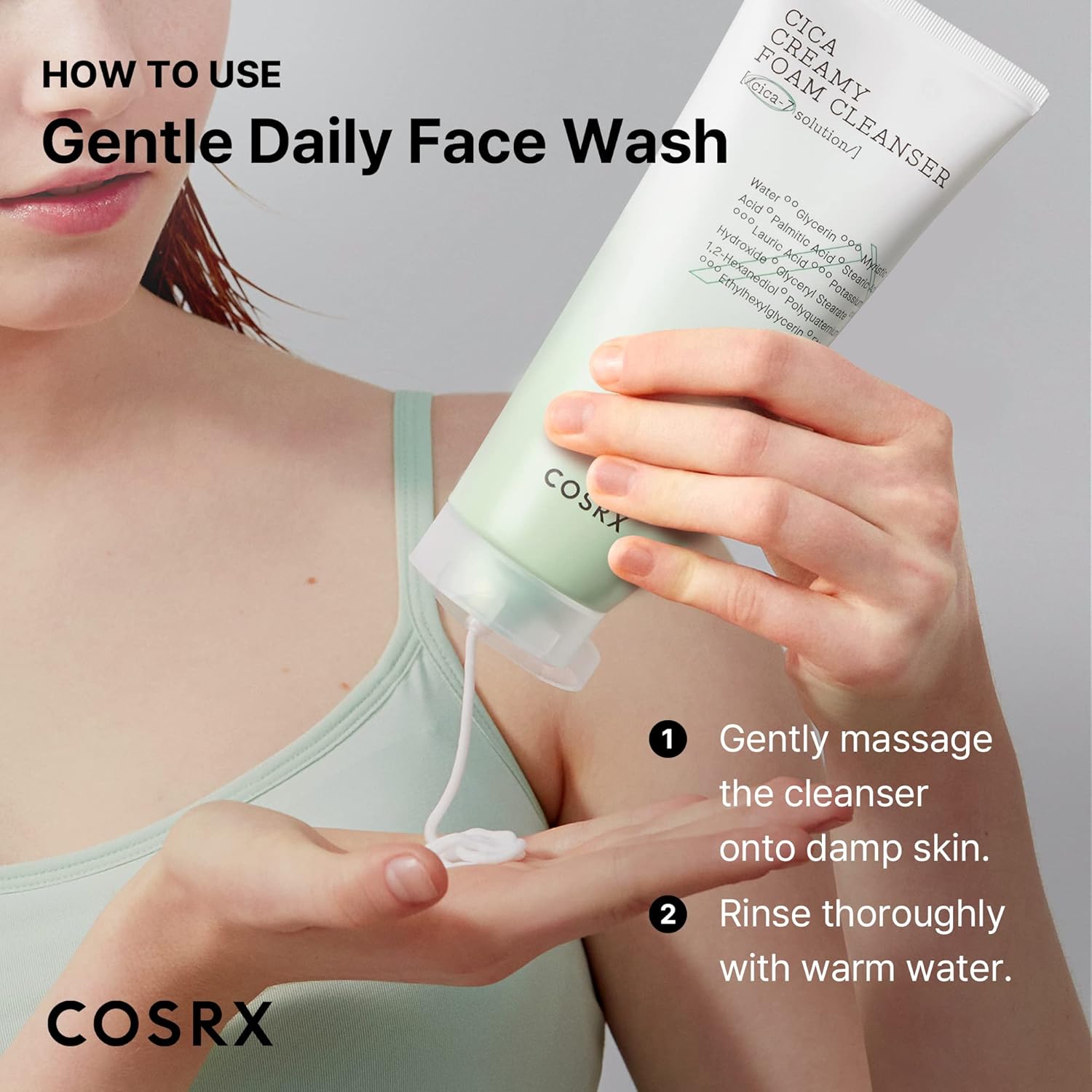 COSRX Pure Fit Cica Creamy Foam Cleanser 150ml (2-Pack) - Gentle Korean Face Wash for Sensitive Skin, Acne-Prone Skin & Redness Relief - Perfect for Daily Skincare Routine & Post-Workout Cleansing