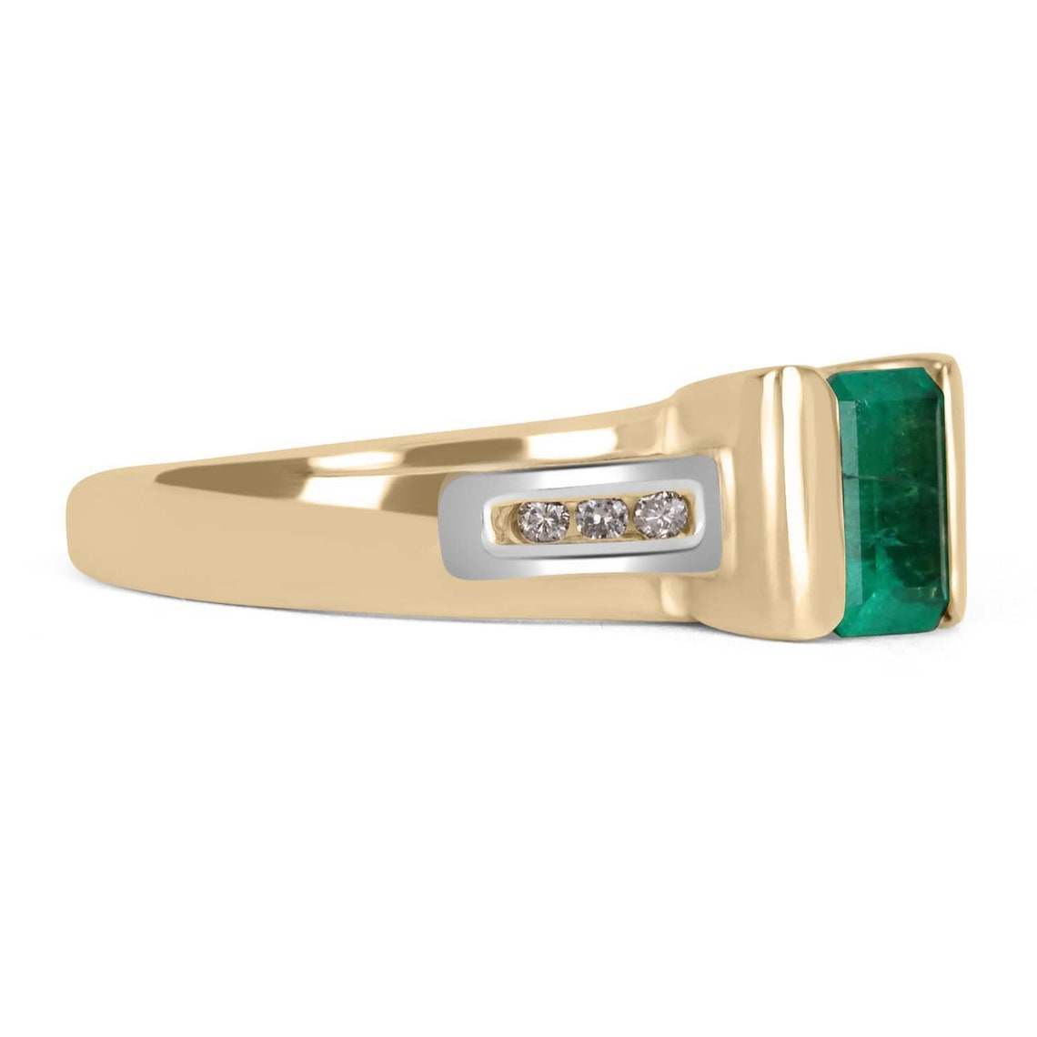 0.92tcw Colombian Emerald Cut & Diamond Accent Ring 14K Gold - Elegant Wedding, Engagement, Anniversary Jewelry Gift for Women
