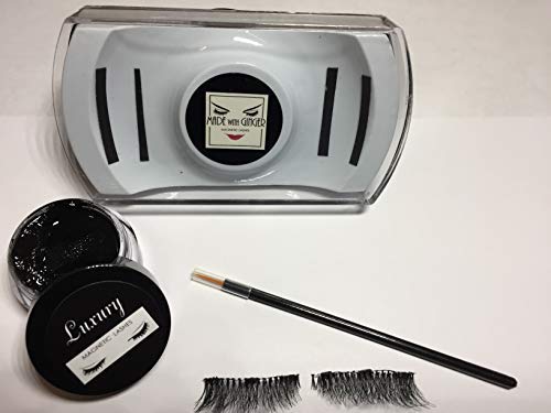 Magnetic False Eyelashes & Eyeliner Set - Black Medium Length 1 Inch Wide Human Hair Lashes with Black Magnetic Eyeliner #20C | Perfect for Party, Wedding & Everyday Glam
