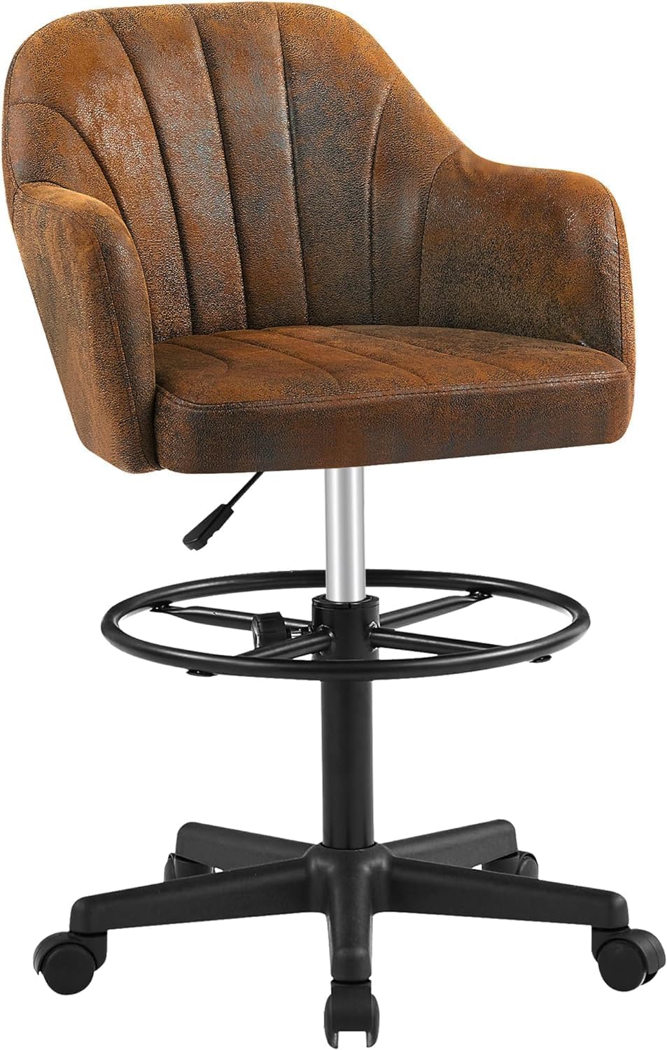VECELO Ergonomic Drafting Chair with Adjustable Height, Lumbar Support & Footrest - Perfect for Home Office, Standing Desk, Computer Workstation & Bedroom Vanity (Black)