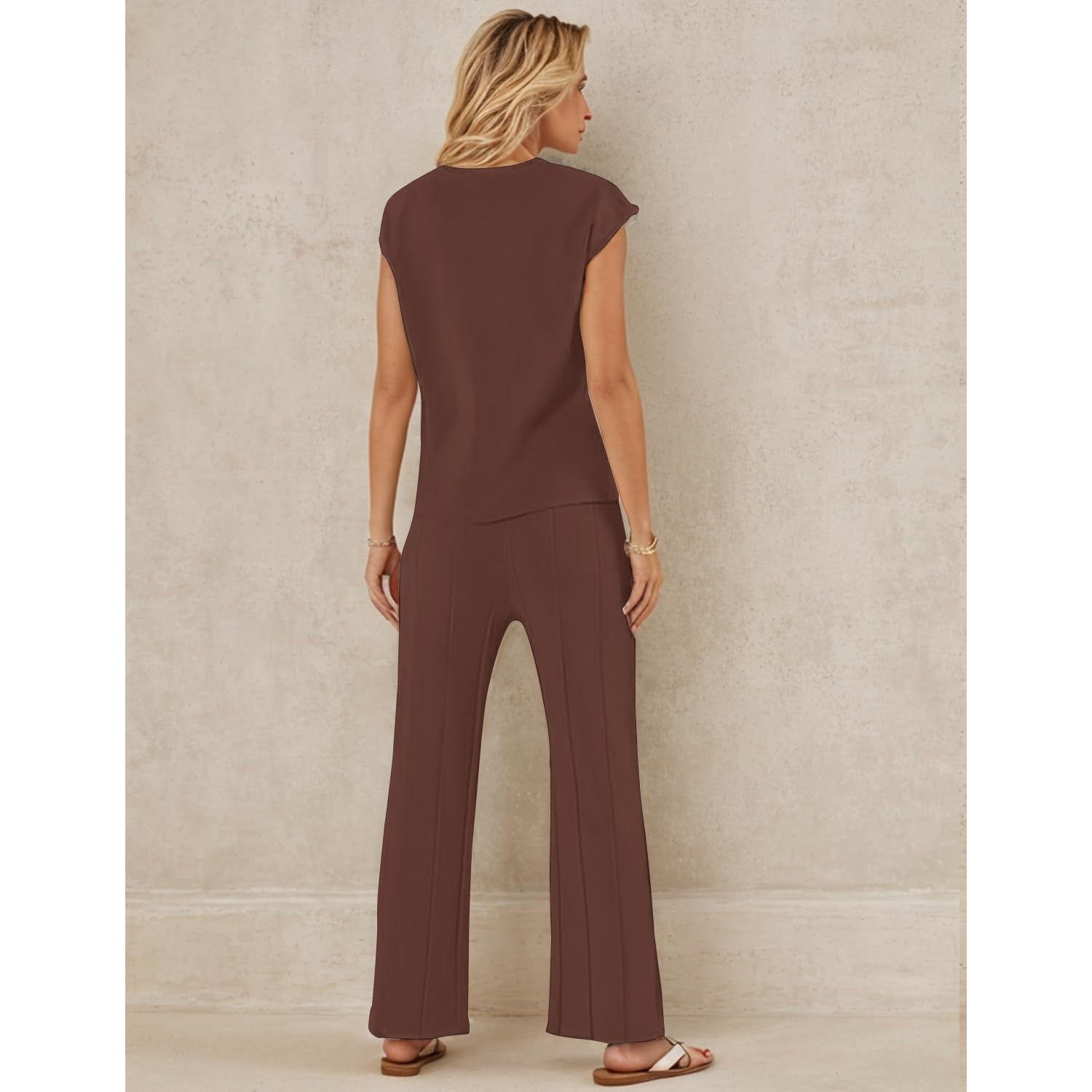 JN JANPRINT Women's 2-Piece Jogging Suit Set - Knit Sweater with Flutter Sleeve Tops & Elastic Wide Leg Pants - Lounge Wear, Casual Outfit, Yoga & Home Relaxation