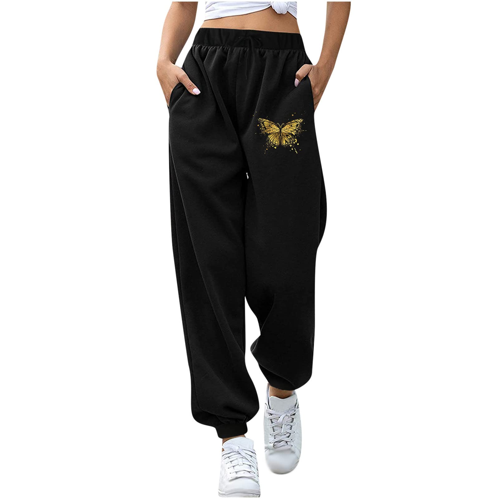 Women's Casual Elastic Waist Sweatpants with Pockets - Soft Loose Fit Printed Straight Leg Lounge Pants for Yoga, Running, Travel & Home Comfort