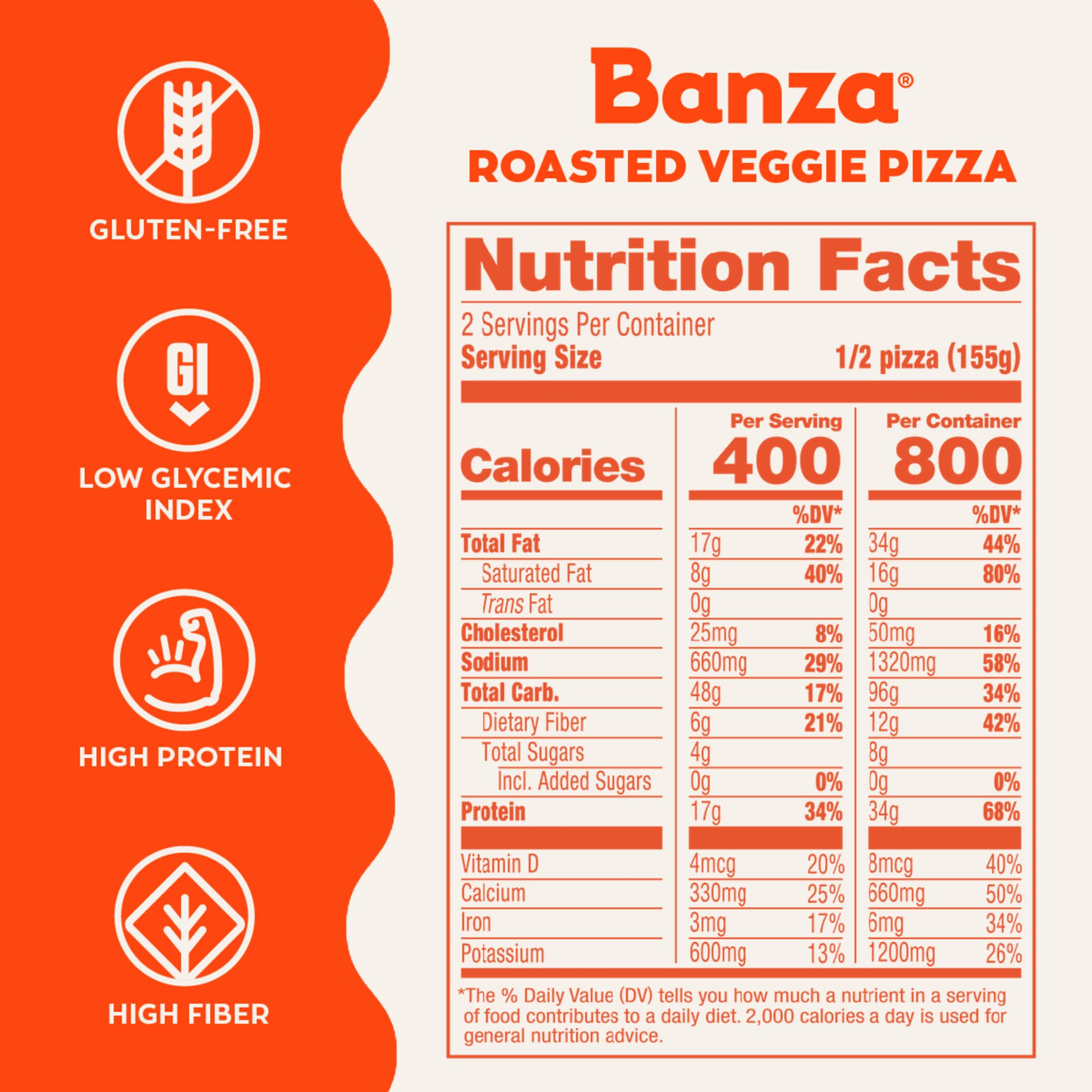 Banza Roasted Veggie Chickpea Frozen Pizza - High Protein, Gluten Free, 10.9oz (Pack of 1) | Healthy Plant-Based Meal for Busy Weeknights & Family Dinners