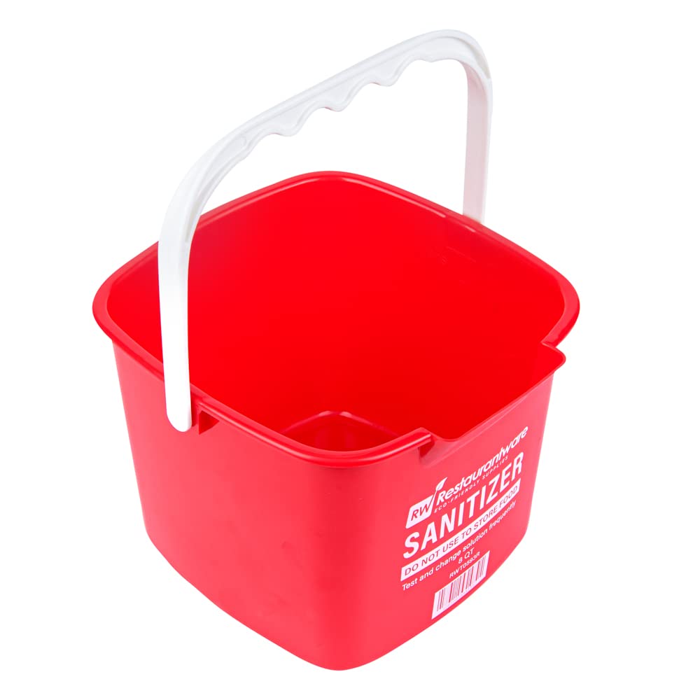 Restaurantware RW Clean 8 Quart Square Detergent Bucket with Built-In Measurements, Spout & Handle - Red Plastic Utility Pail for Home, Commercial Cleaning & Restaurant Use