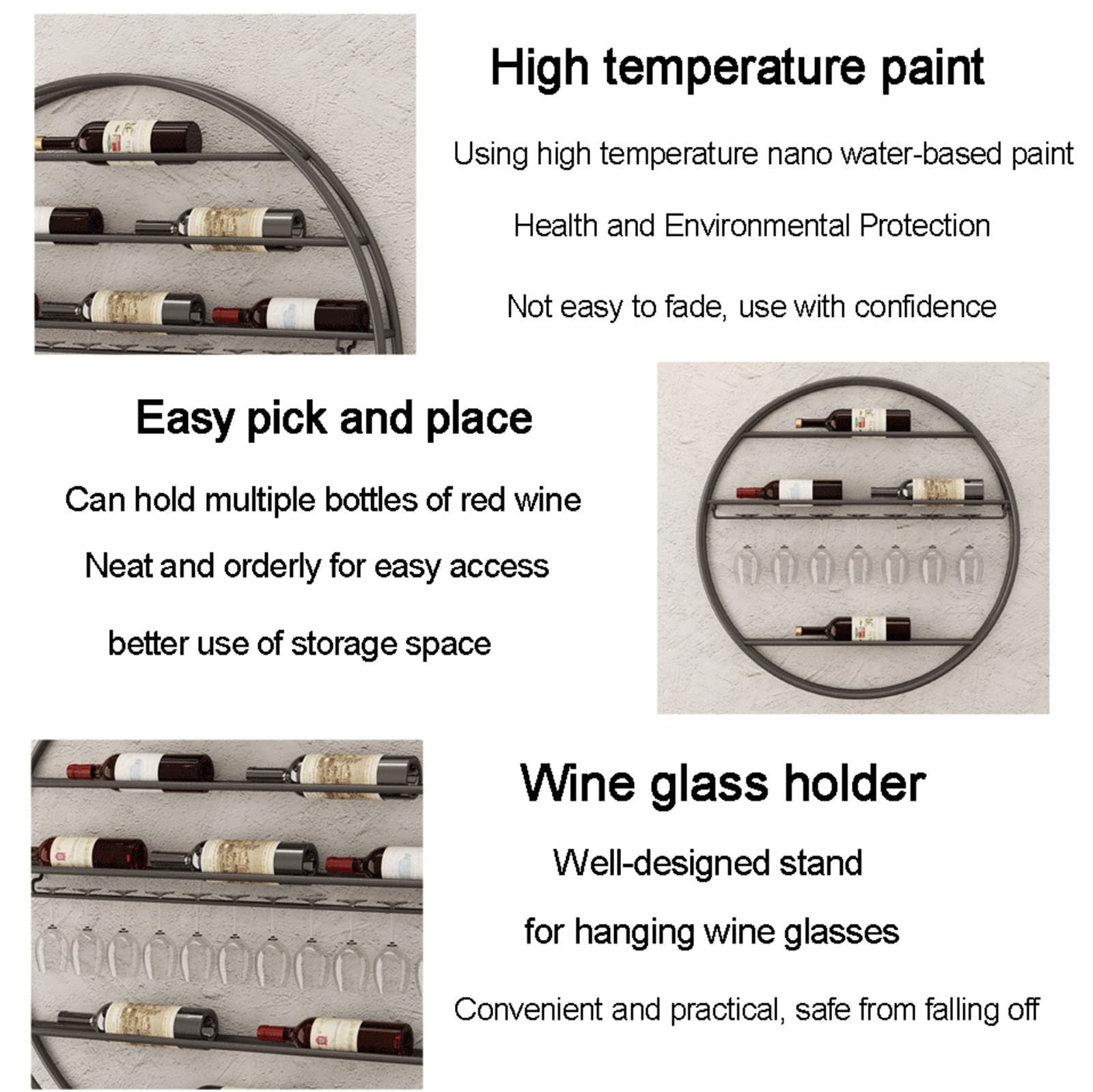 V3VOGUE Wall Mount Wine Rack - 12 Bottle Metal Wine Holder for Red Wine, Liquor & Beverage Display - Hanging Stemware Rack for Home Bar, Kitchen, Restaurant & Office Decor - Durable Wine Storage Shelf for Glassware & Goblets
