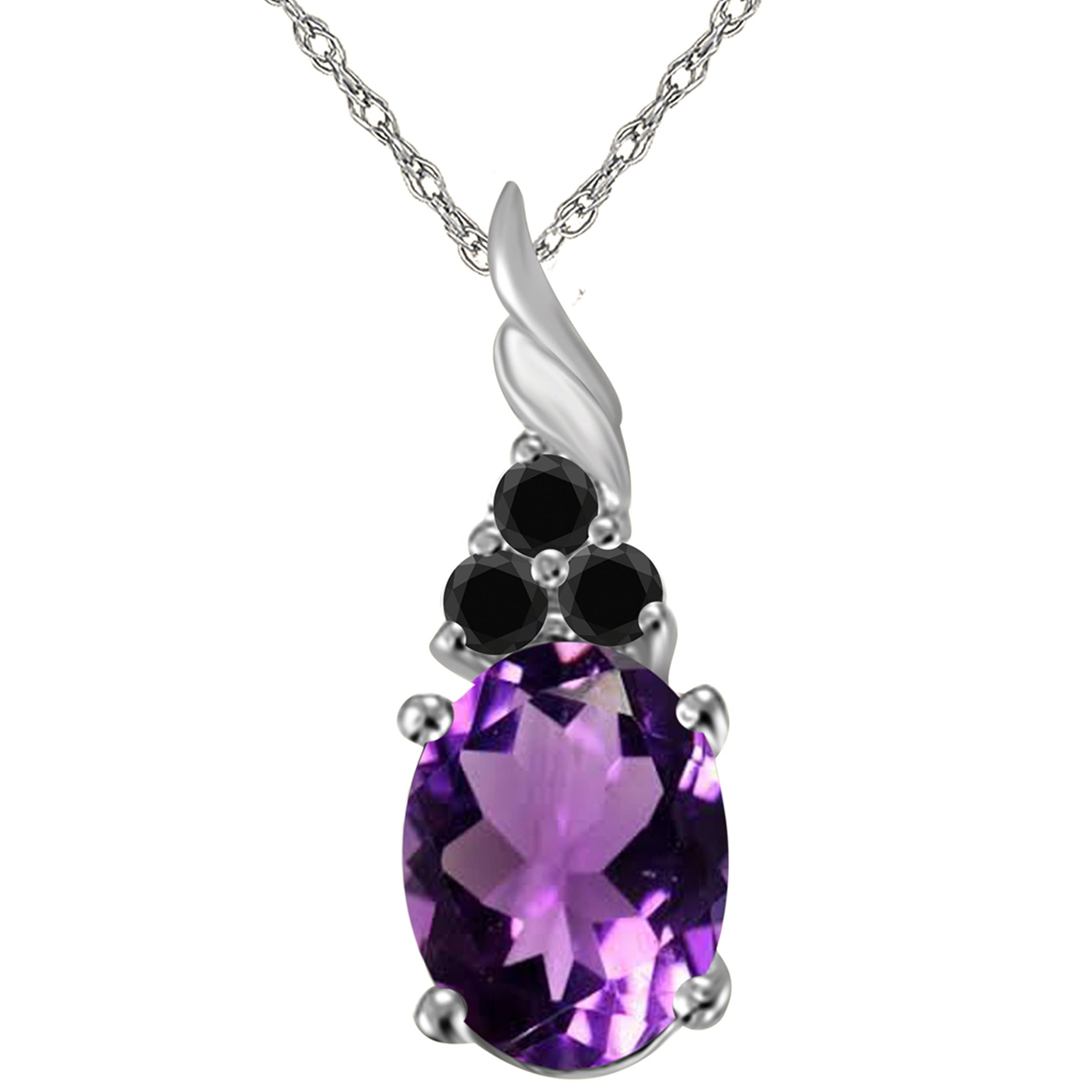 14K Rose, White & Yellow Gold Amethyst & Black Diamond Pendant Necklace for Women - 1.36 Carat 4 Stone Oval Prong Setting with 18