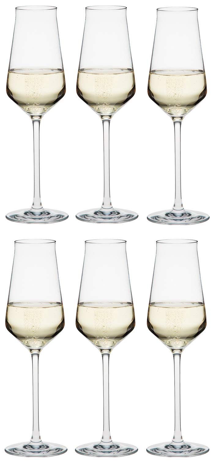 Suntory Marketing 161-36 Champagne Flute Glass Set - 8 oz (229 ml) Clear Reveal Up Flutes - Pack of 6 for Parties, Weddings & Celebrations