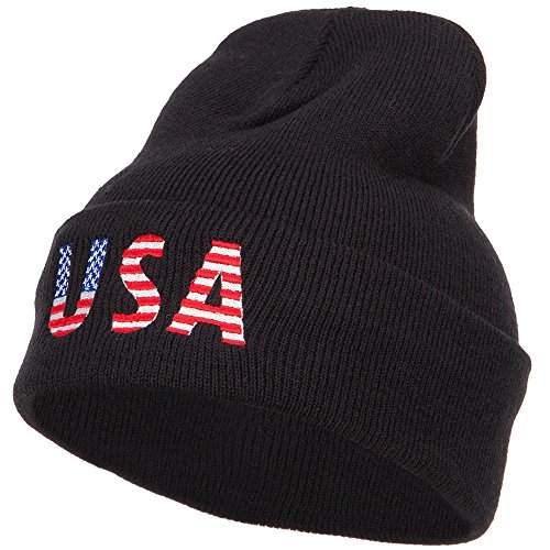 American USA Flag Embroidered Long Beanie - Patriotic Winter Hat for Men & Women - Perfect for Outdoor Activities, Sports Events and Cold Weather