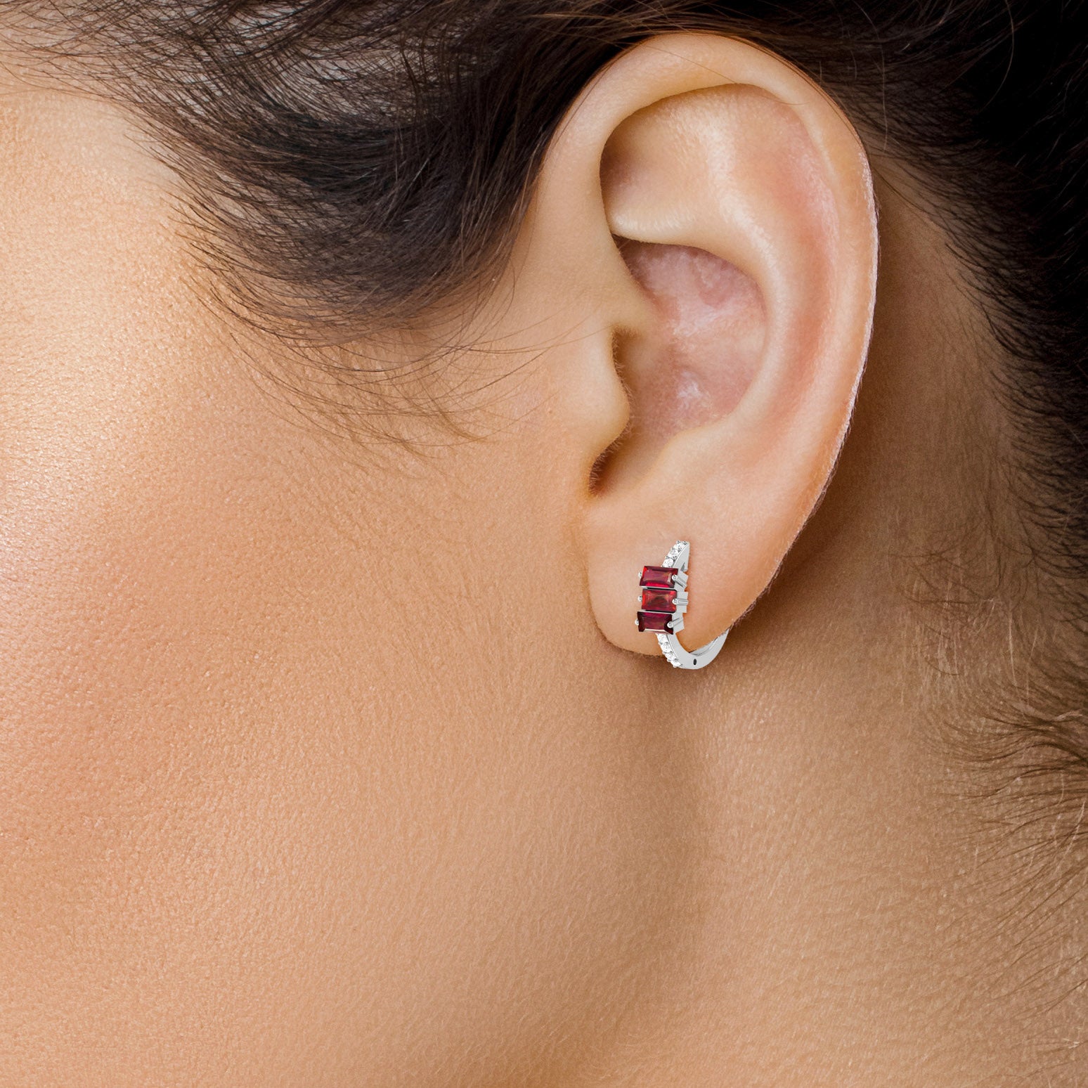 Stylish Baguette Red Ruby Hoop Earrings for Women | 14K Gold Plated Dangle Earrings | Perfect for Parties, Weddings & Evening Events