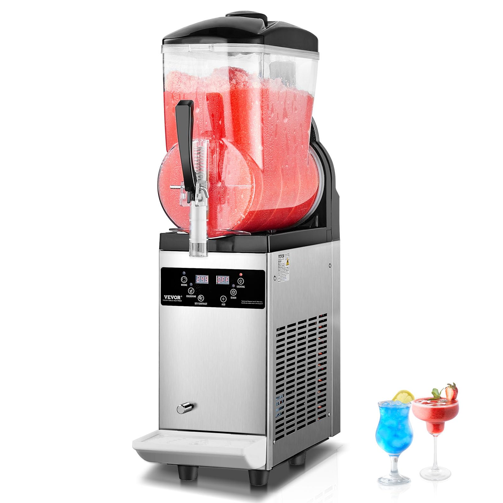 VEVOR 12L Commercial Slushy Machine - Stainless Steel Frozen Drink Maker for Margaritas, Smoothies & Slushies - Ideal for Home Parties, Restaurants, Cafes & Bars (48 Cups Capacity) | Perfect for Summer Parties, Cocktail Making & Frozen Beverage Business