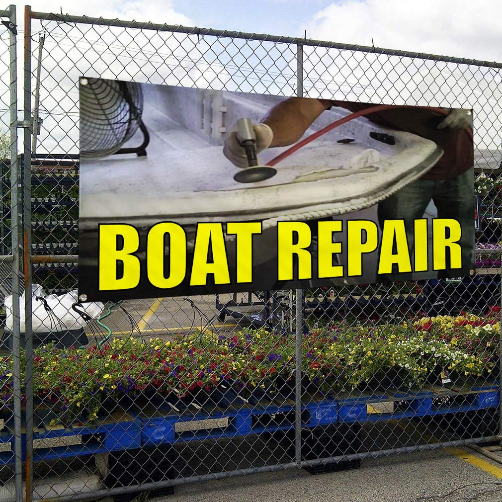 Vinyl Banner 60x144 Inches - Heavy Duty Weatherproof Boat Repair & Outdoor Advertising Sign with 10 Grommets | Perfect for Business Yard Signs, Industrial Use & Outdoor Events