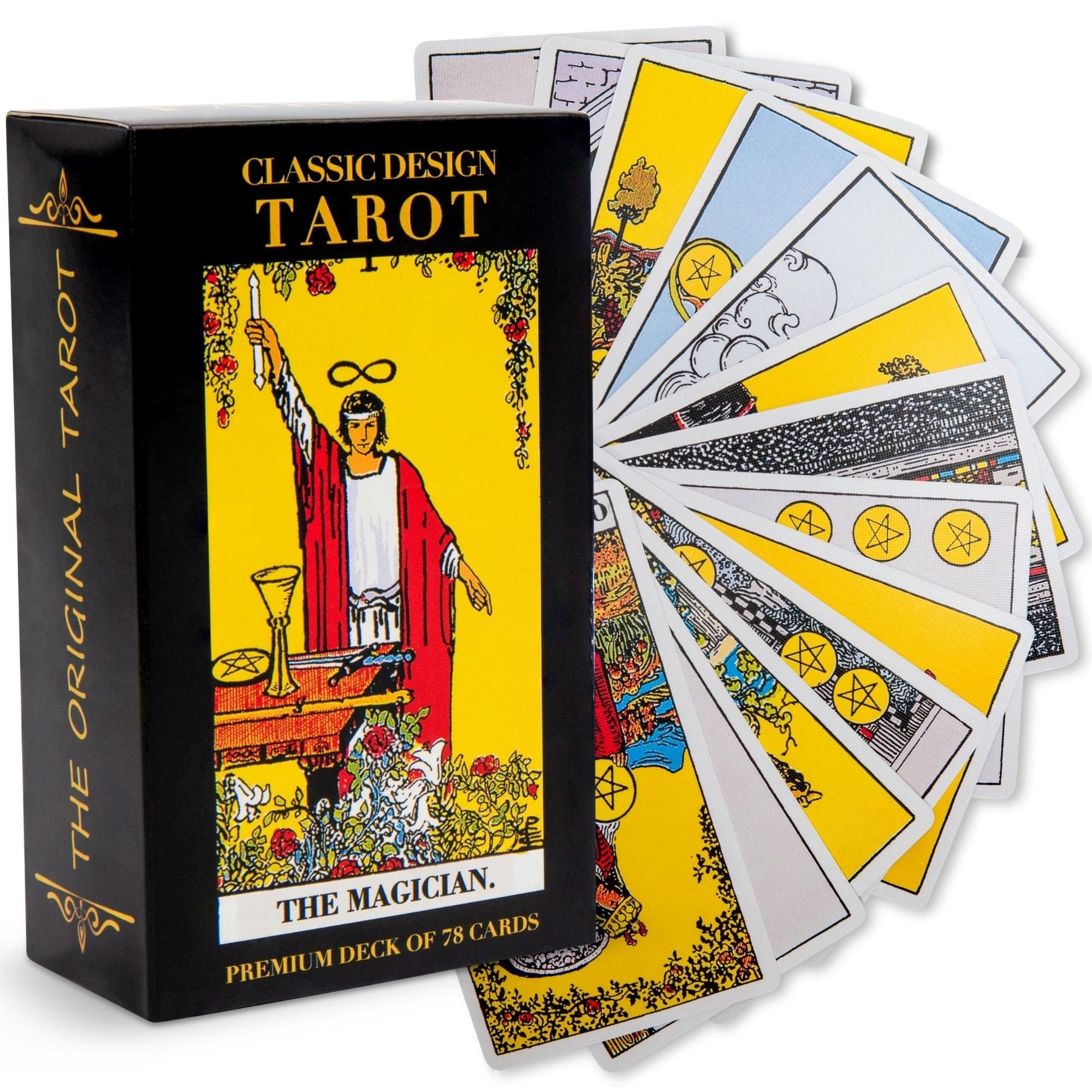 SMOONNF 78-Card Classic Tarot Deck with Guidebook - Beginner Fortune Telling Cards for Divination, Meditation & Spiritual Growth | Durable Black Tarot Set for Home, Parties & Gift Giving