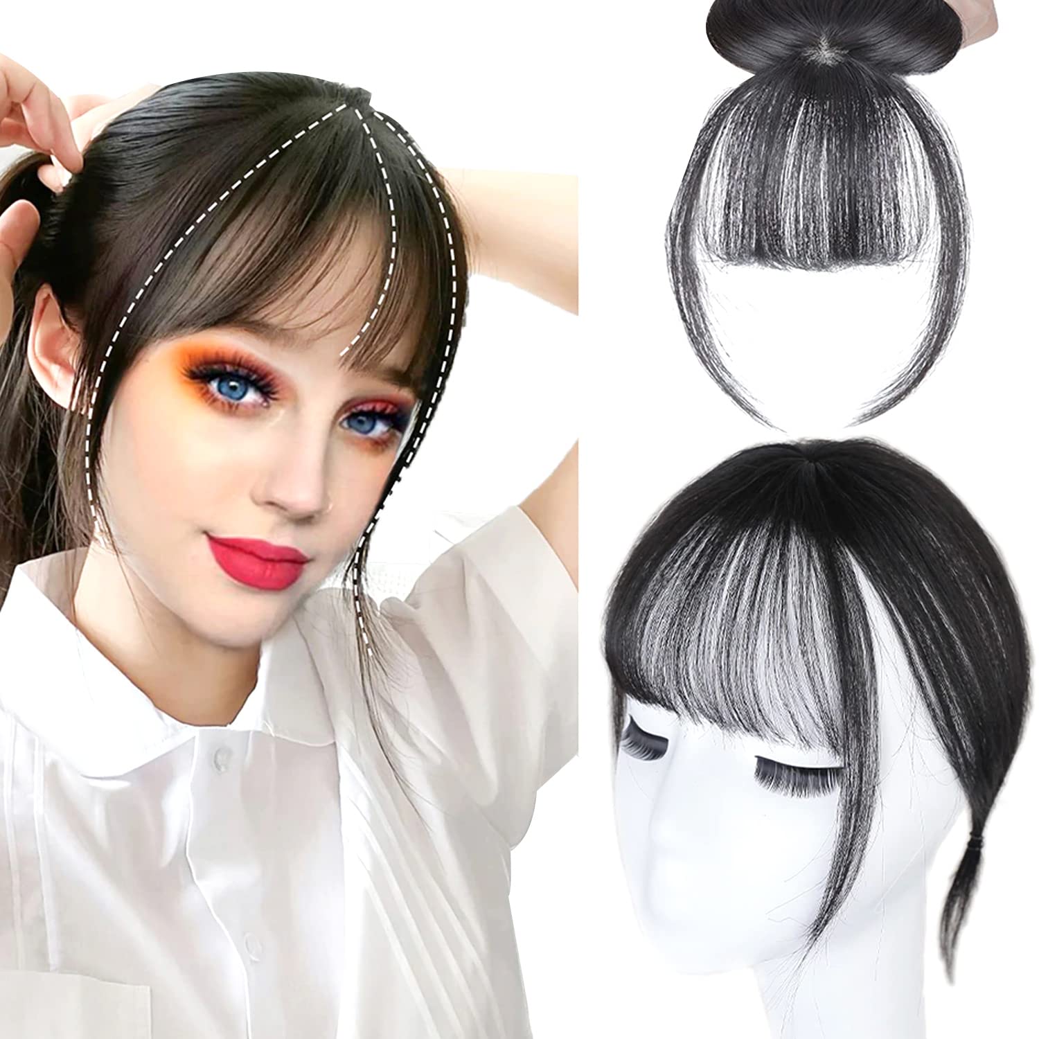 VIEWS Clip On Hair Bang Fringe - Women's Front Head Hair Extension Piece, Thin Natural Black Hair Extensions for Women & Girls | Perfect for Cosplay, Costume Parties & Daily Styling