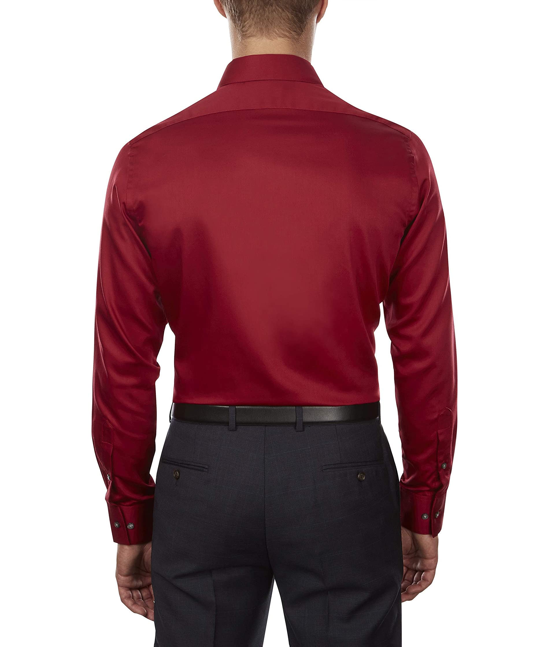Van Heusen Men's Slim Fit Dress Shirts - Lux Sateen Stretch Solid Spread Collar for Business & Formal Wear - Office, Interviews & Special Occasions