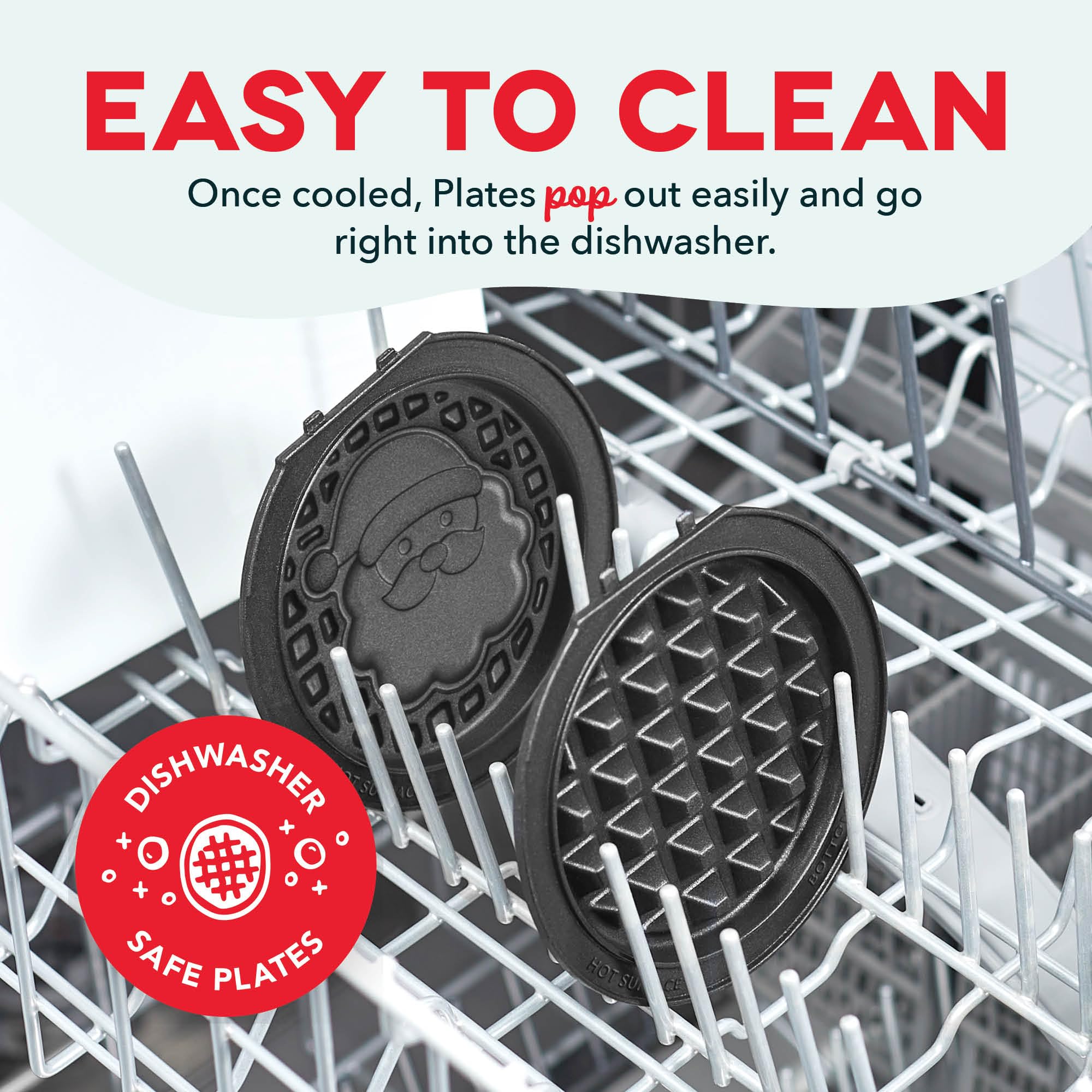 DASH Holiday Mini Waffle Maker with 6 Removable Plates - 4-in-1 Waffle Iron & Griddle for Kids & Families - Nonstick Santa Waffle Maker (Red) - Perfect for Christmas Breakfast, Family Gatherings & Holiday Parties