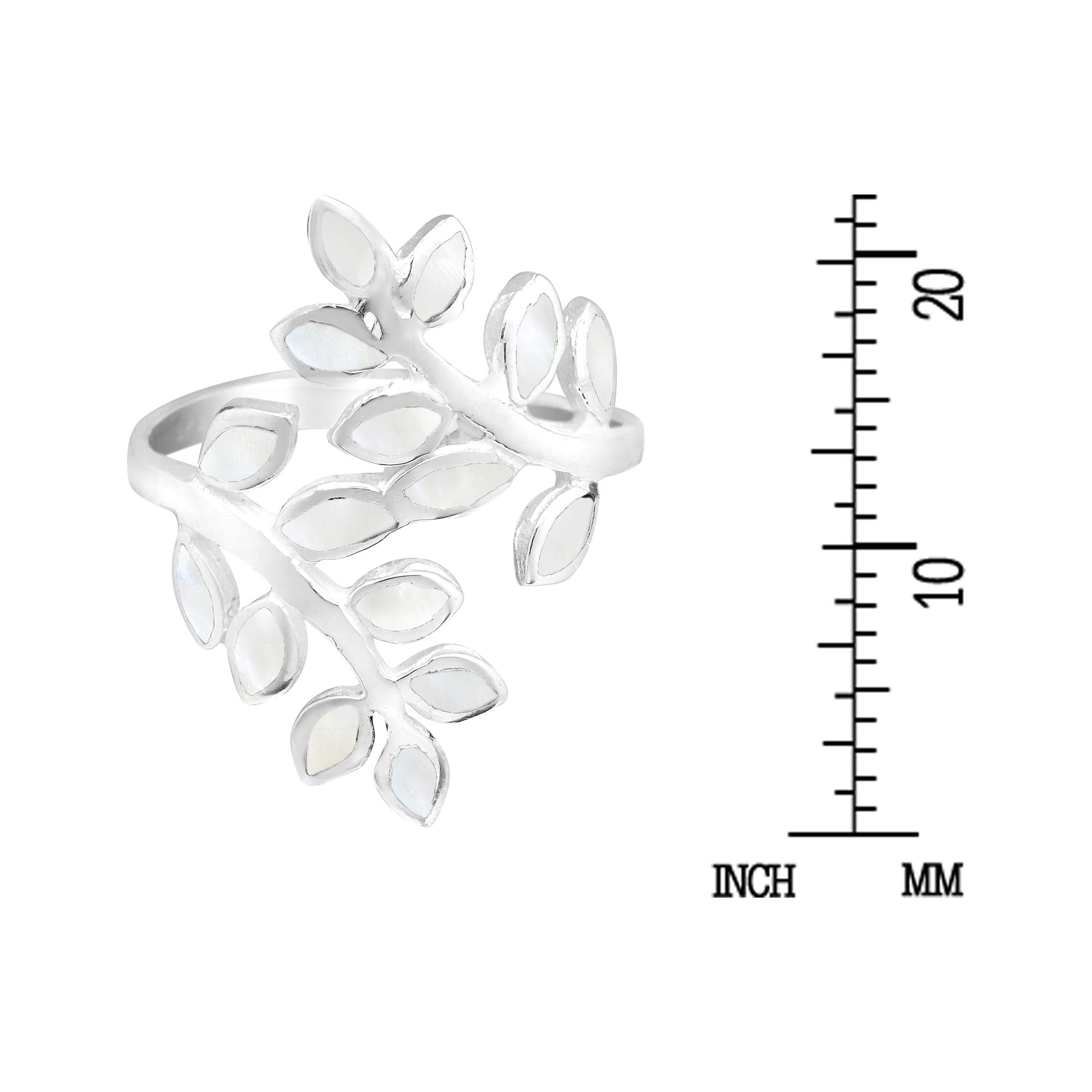 Aeravida Peaceful Olive Branch .925 Sterling Silver White Mother of Pearl Inlay Wrap Ring for Women | Elegant Wedding, Engagement & Everyday Jewelry | Comfort Fit Adjustable Ring | Perfect Gift for Daughter, Wife & Loved Ones (Sizes 5-9) | Ideal for Office, Date Night & Special Occasions