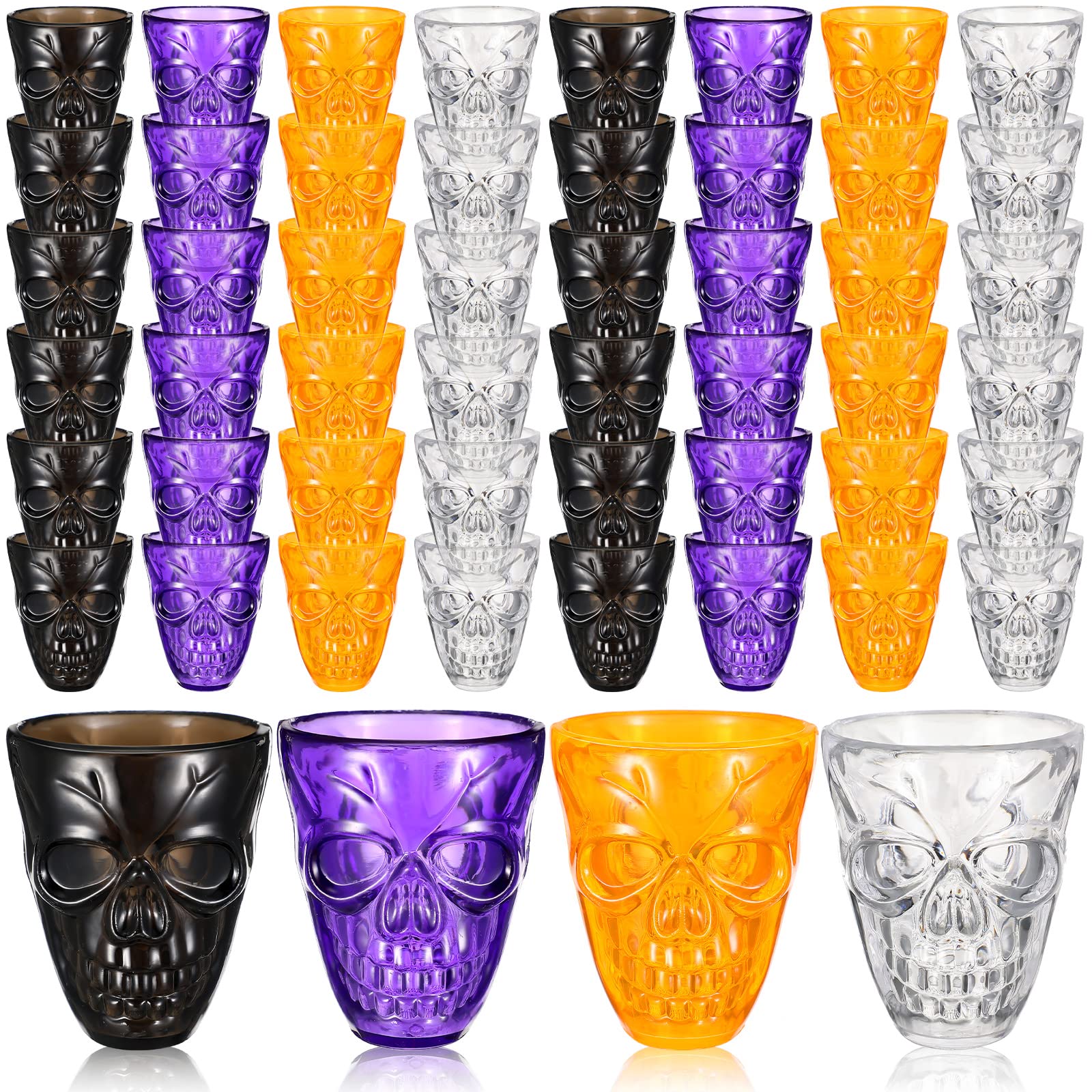 Honeydak 48-Pack Unbreakable Plastic Skull Shot Glasses 1.86 oz (55ml) for Halloween Party Favors - Perfect for Vodka, Spirits & Cocktail Decorations - Ideal for Halloween Parties, Themed Events & Bar Accessories