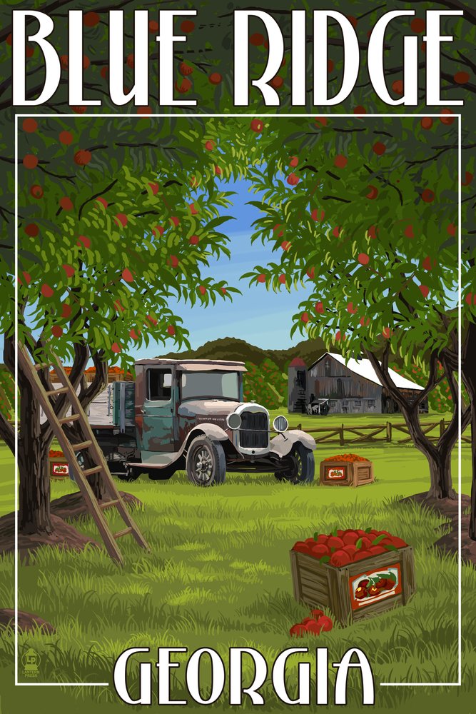 Blue Ridge Georgia Apple Harvest - 24x36 Giclee Art Print, Travel Poster Wall Decor for Living Room, Bedroom & Office