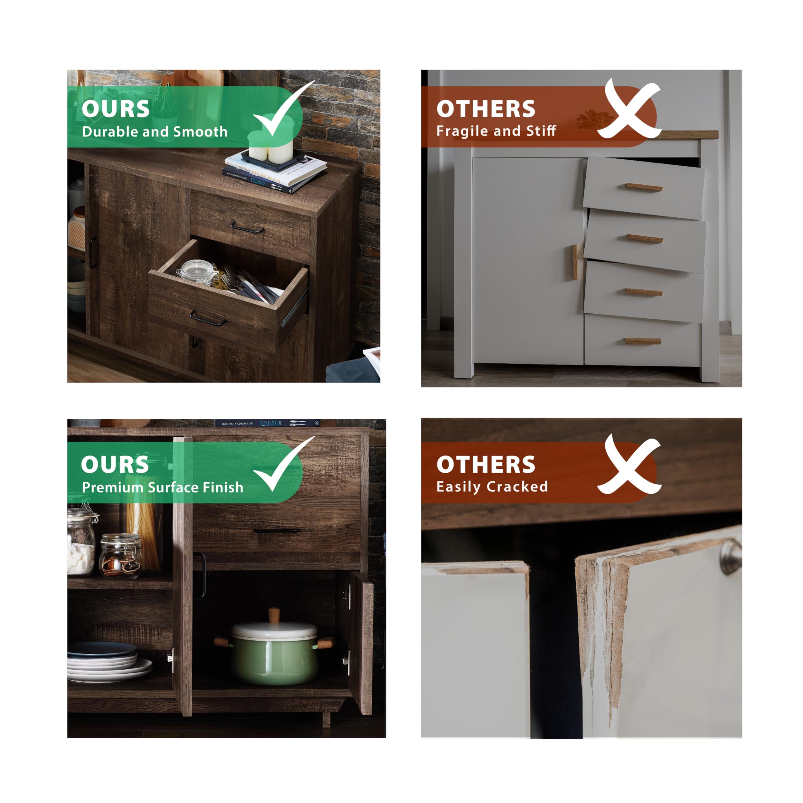 HOMES: Inside + Out Finn Wood Buffet Table - Rustic Reclaimed Oak Kitchen Storage Cabinet with Doors & Shelves, Industrial Sideboard for Entryway, Dining Room & Living Room - Perfect for Home Organization & Farmhouse Decor