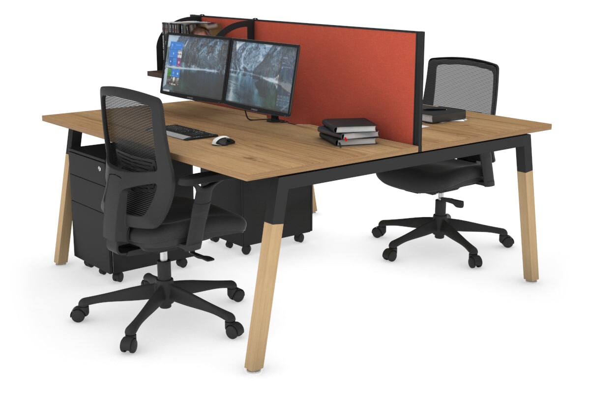 Quadro A Legs 2-Person Office Workstation with Wood Legs & Cross Beam - 1800L x 800W Dimensions with Cable Management Scallop | Perfect for Shared Workspaces & Home Offices