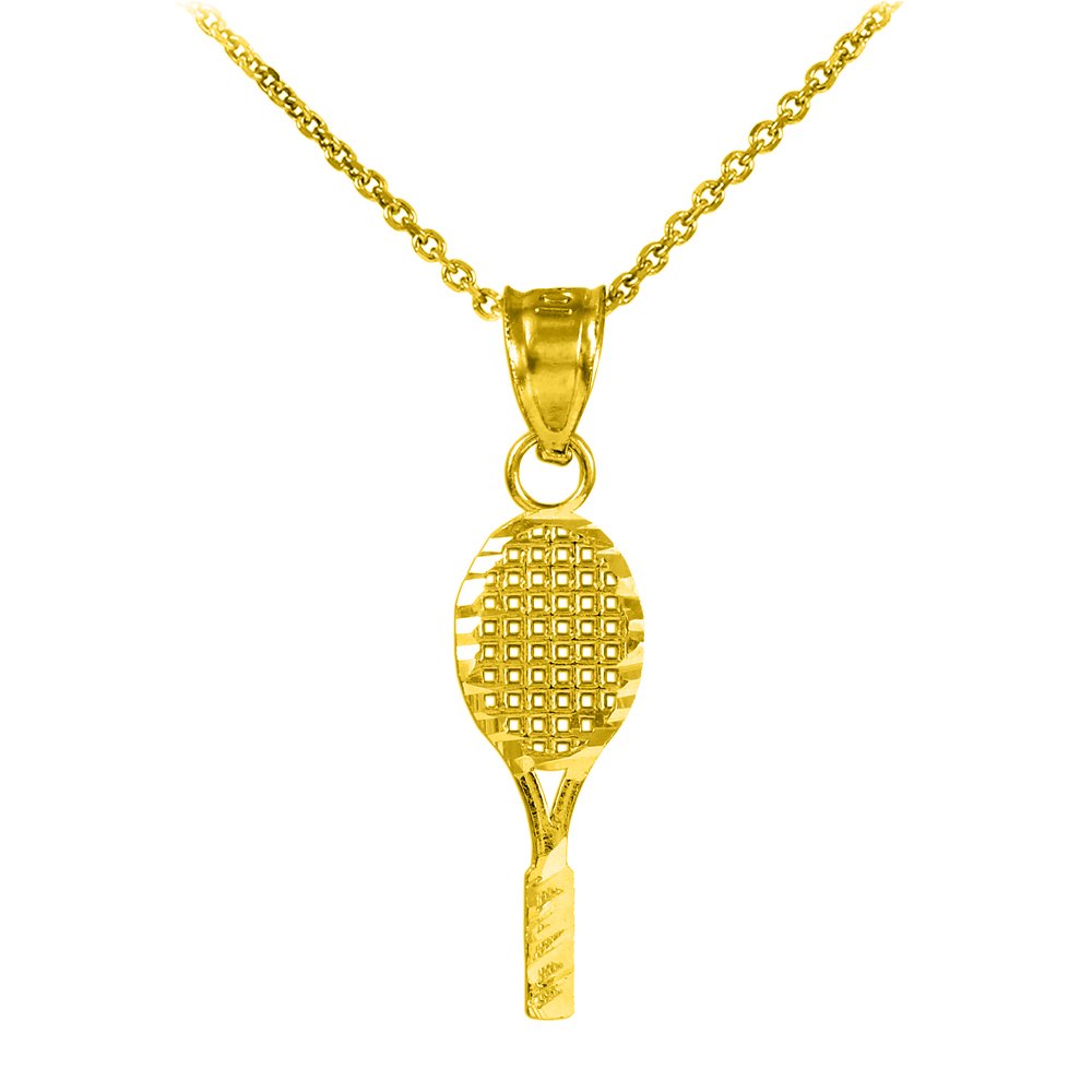 14K Yellow Gold Tennis Racquet Charm Pendant Necklace for Women - Elegant Sports Jewelry Gift for Tennis Lovers, Players & Coaches - Perfect for Matches, Training & Casual Wear