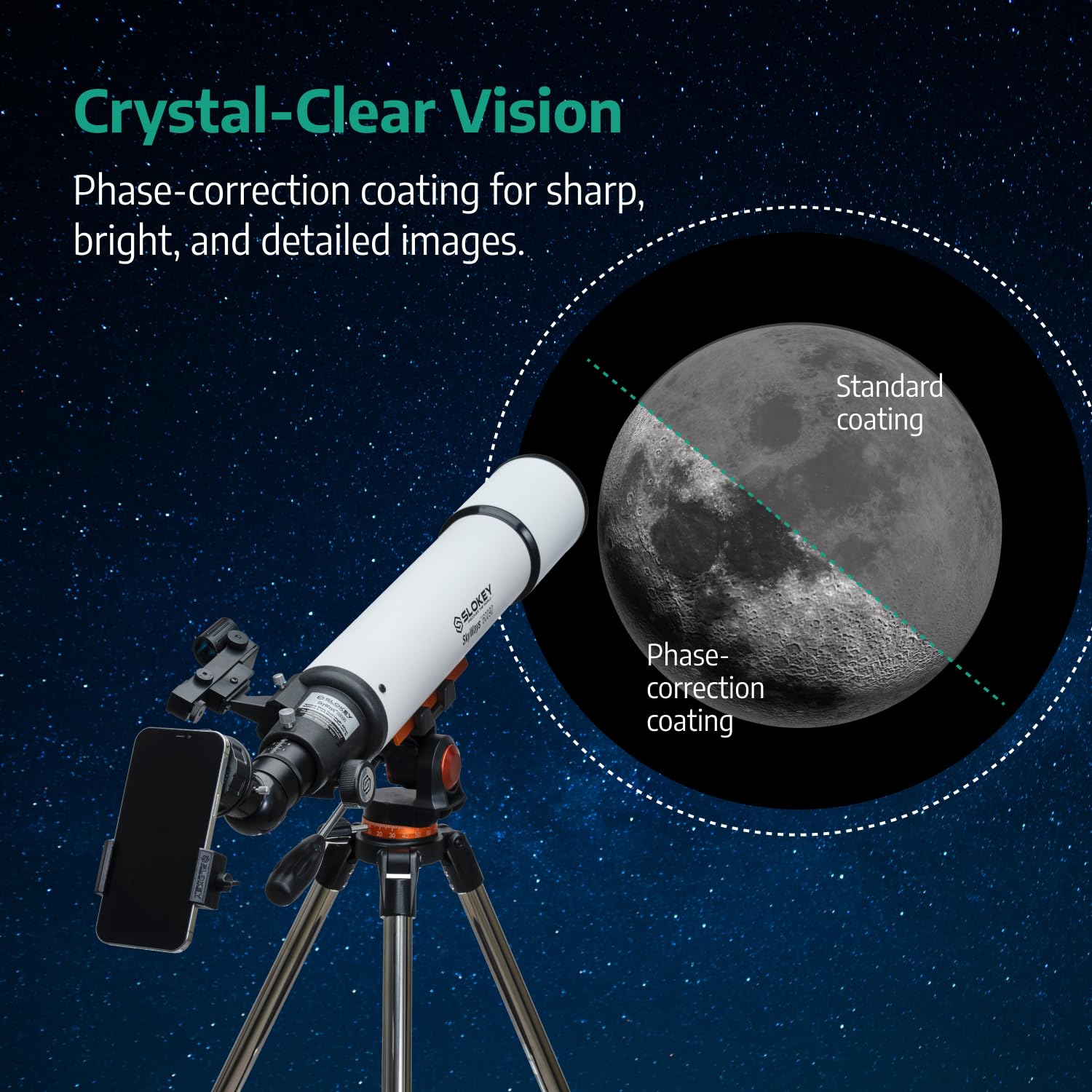 Slokey 60090 Astronomical Refractor Telescope 24x-300x Magnification - Portable & Powerful Travel Telescope for Adults & Beginners - Perfect for Moon Viewing, Planet Observation & Stargazing - Ideal for Camping, Hiking & Outdoor Adventures