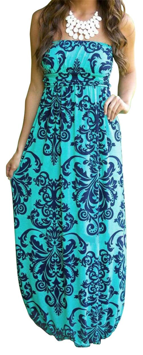 PRIMODA Women's Strapless Tube Top Maxi Dress - Floral Boho Beach Dress with Pockets | Summer Vacation, Pool Party, Beach Wedding, Casual Outing